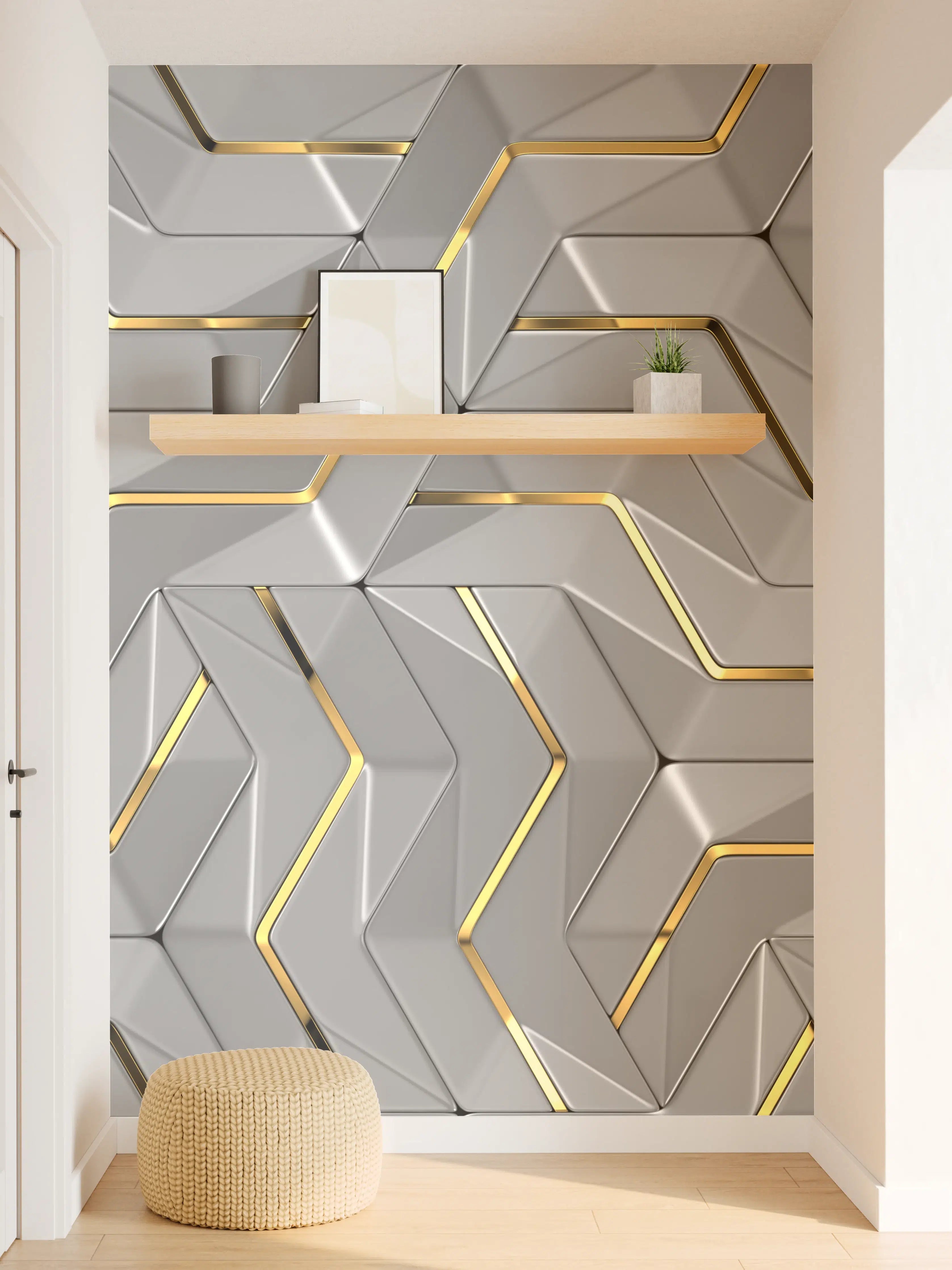 Wandverkleidung Flur - Moderne Wandtextur - Gold Akzente