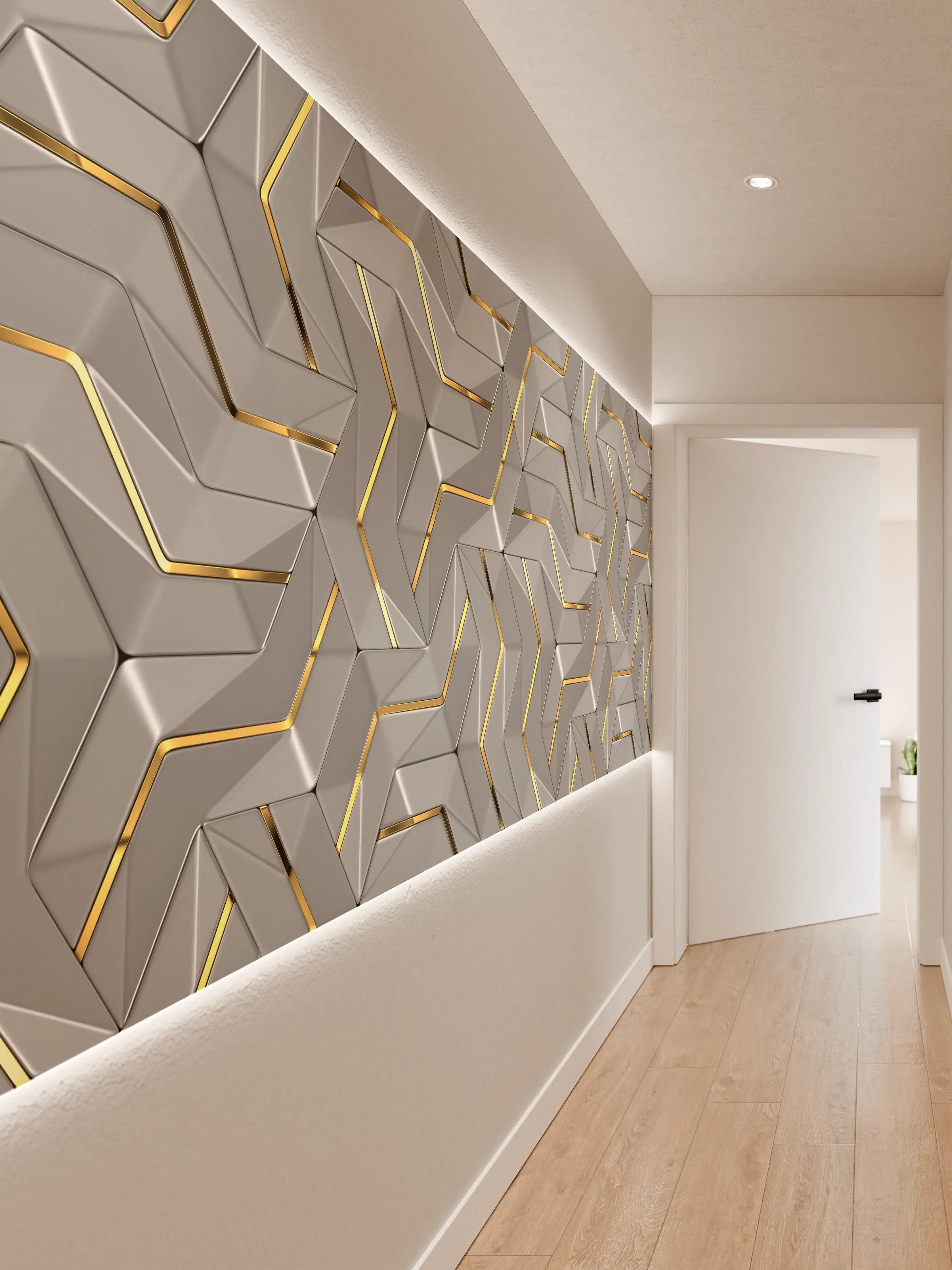 Wandverkleidung Flur - Moderne Wandtextur - Gold Akzente