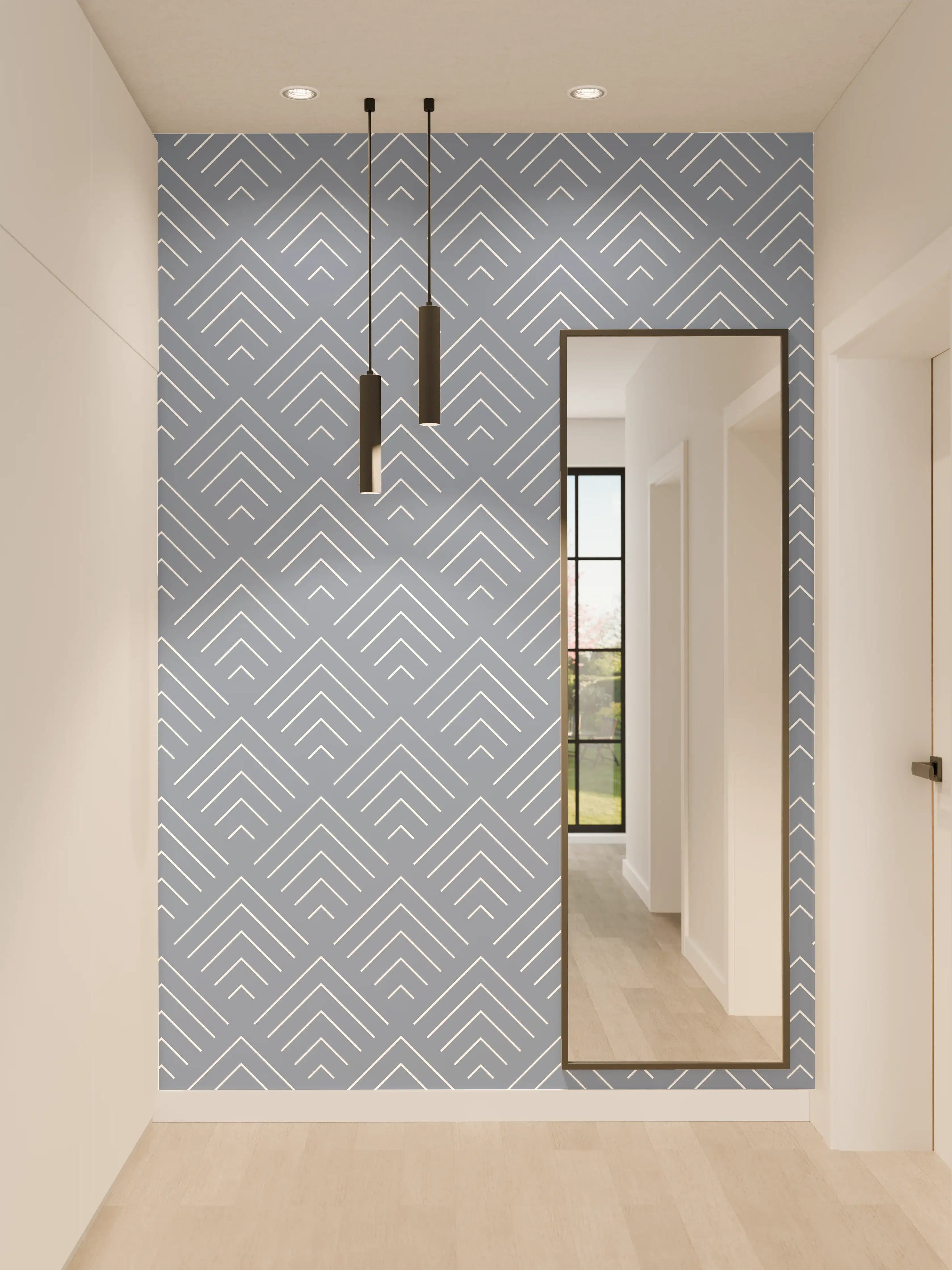 Wandverkleidung Flur - Moderne blaue Geometrie-Wandgestaltung