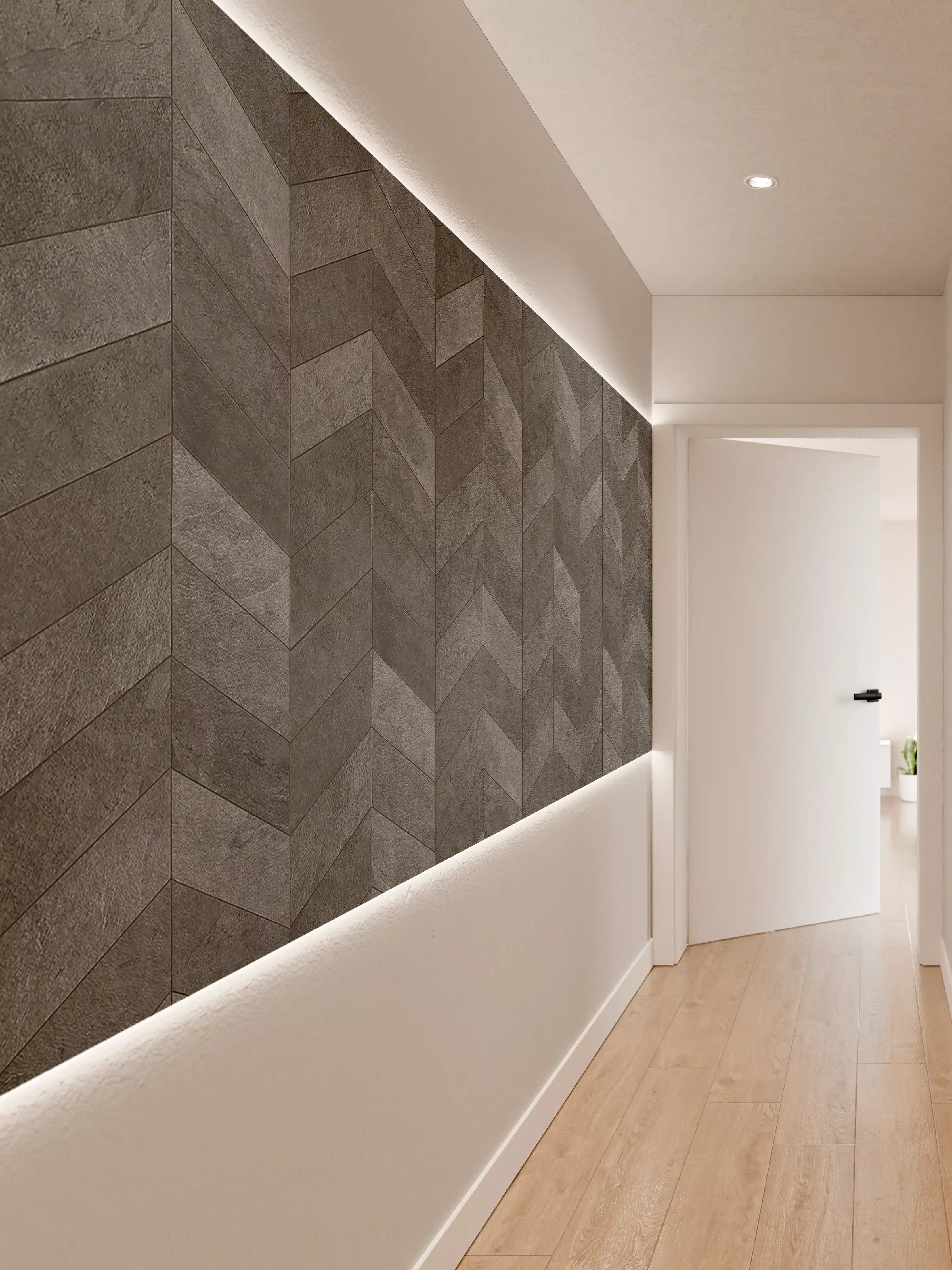 Wandverkleidung Flur - Moderne dunkle Fliesen mit Chevron-Muster
