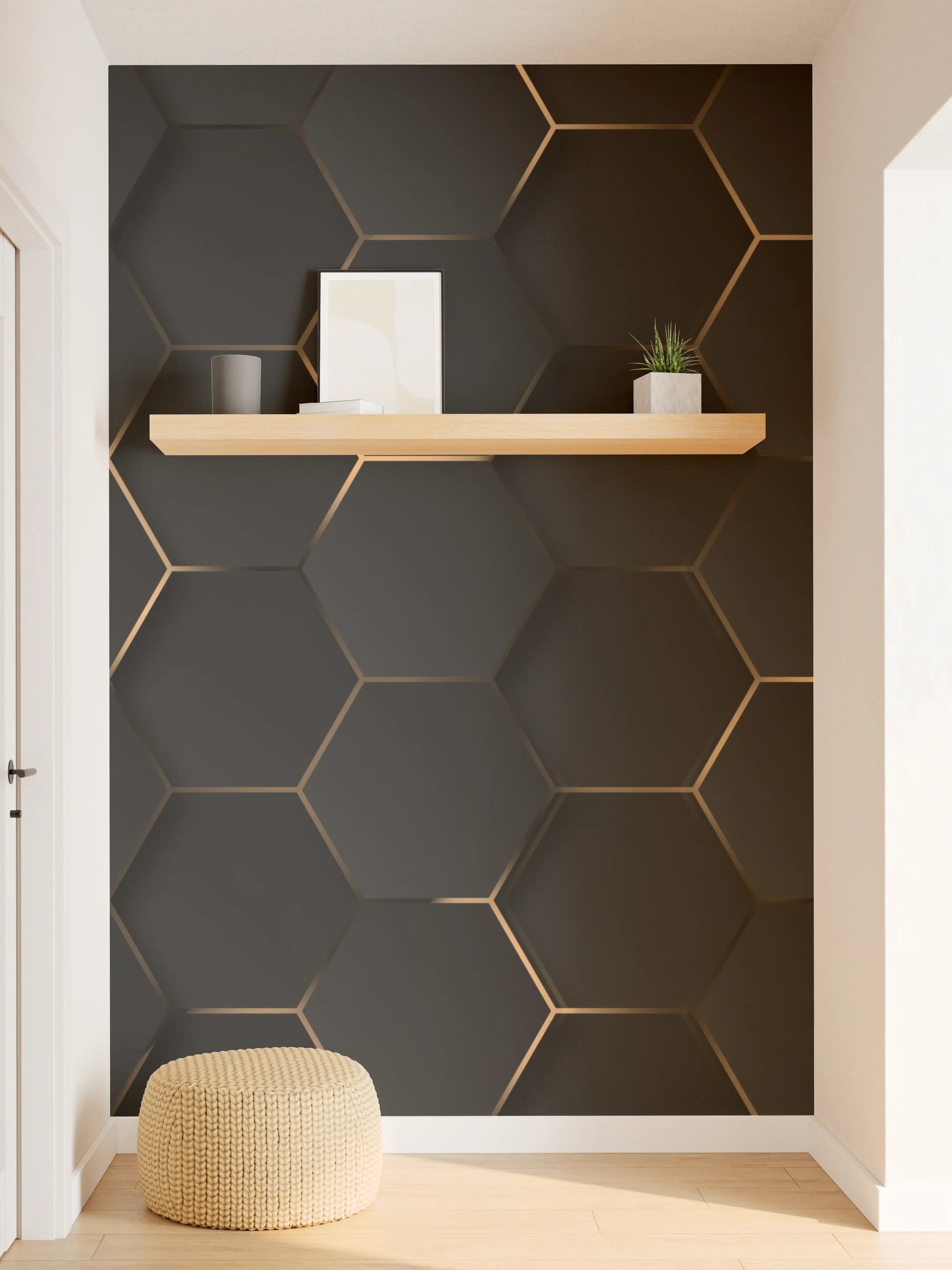 Wandverkleidung Flur - Moderne dunkle Oberfläche mit Hexagon-Muster