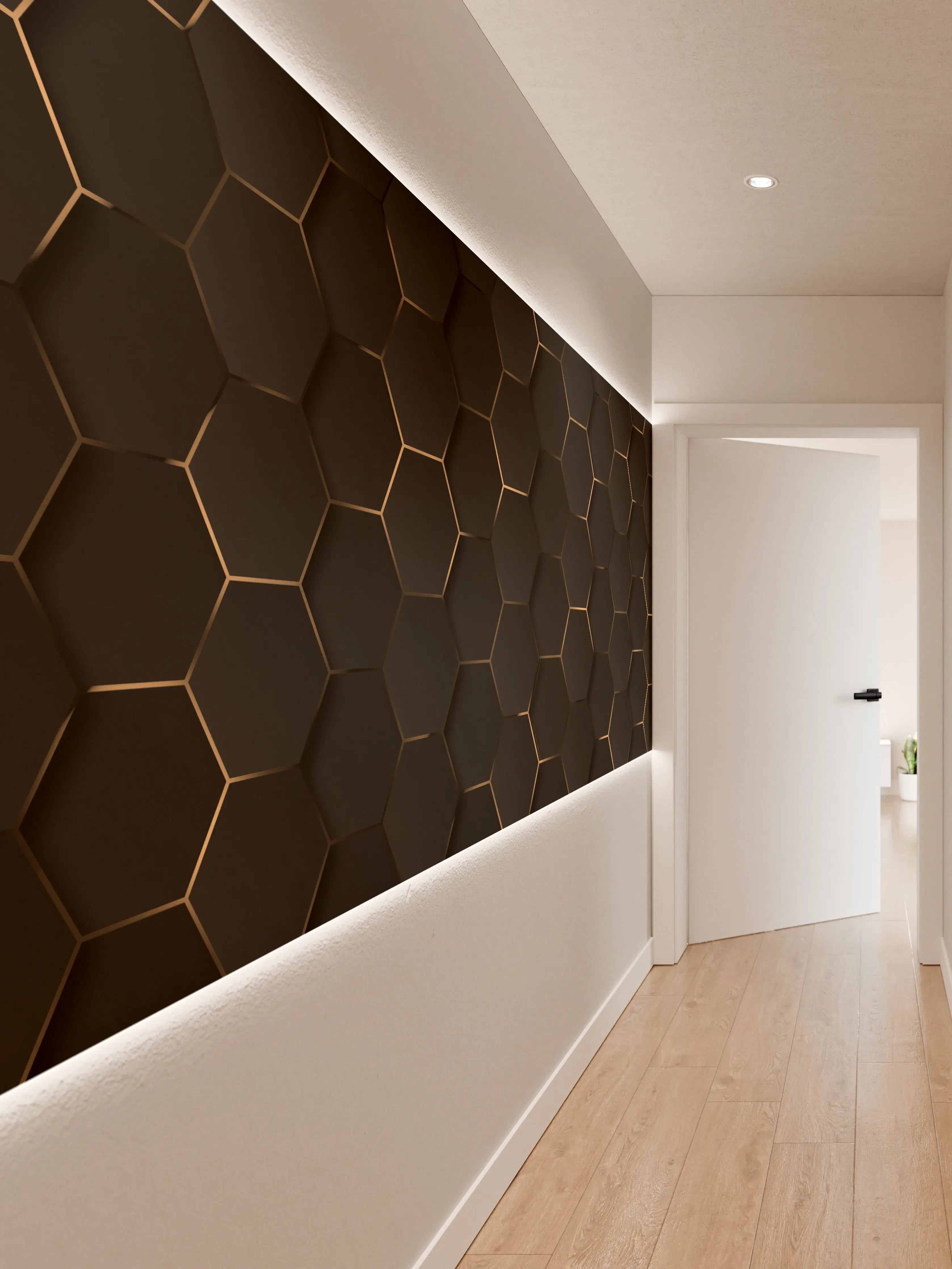 Wandverkleidung Flur - Moderne dunkle Oberfläche mit Hexagon-Muster