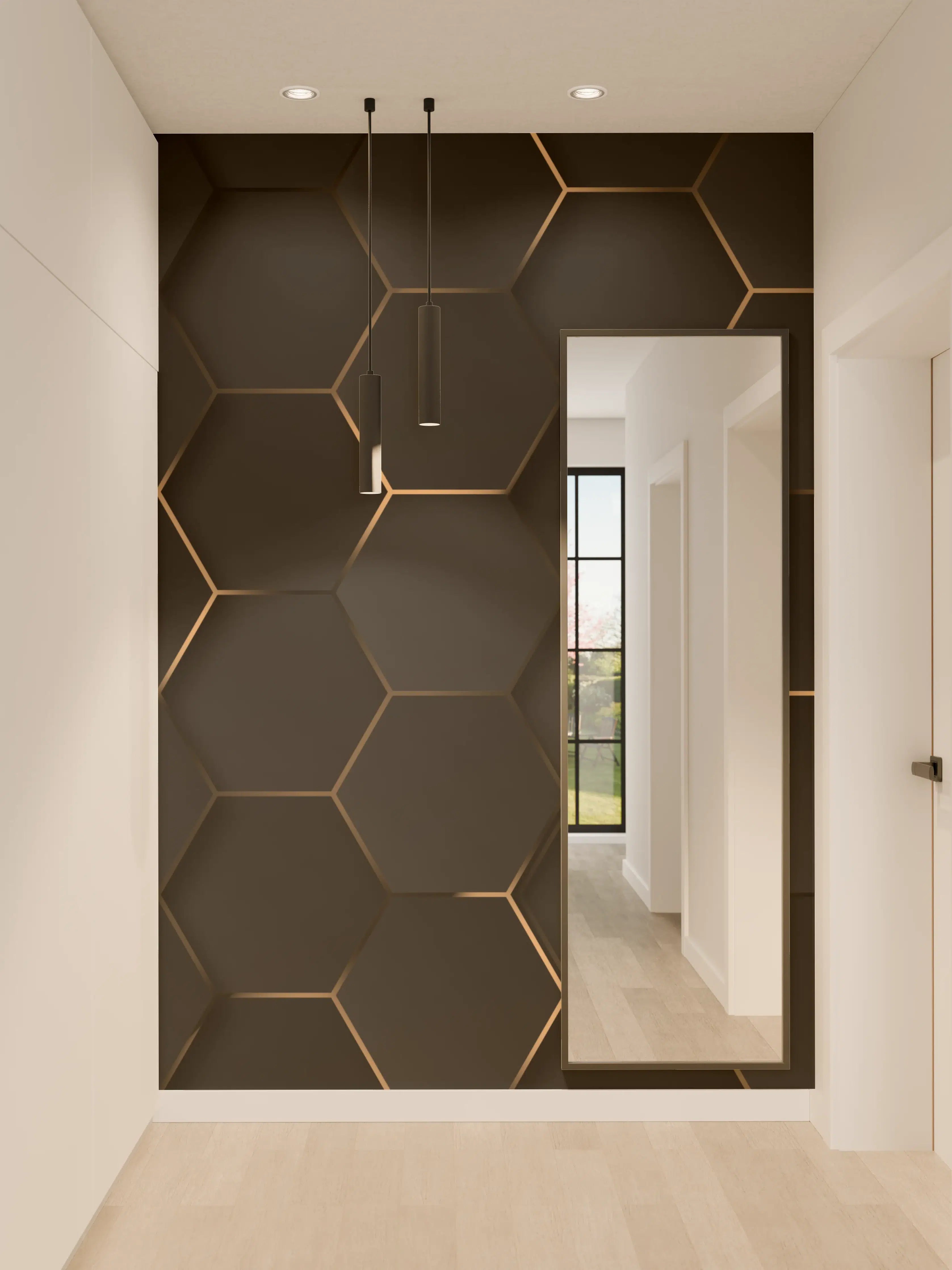 Wandverkleidung Flur - Moderne dunkle Oberfläche mit Hexagon-Muster
