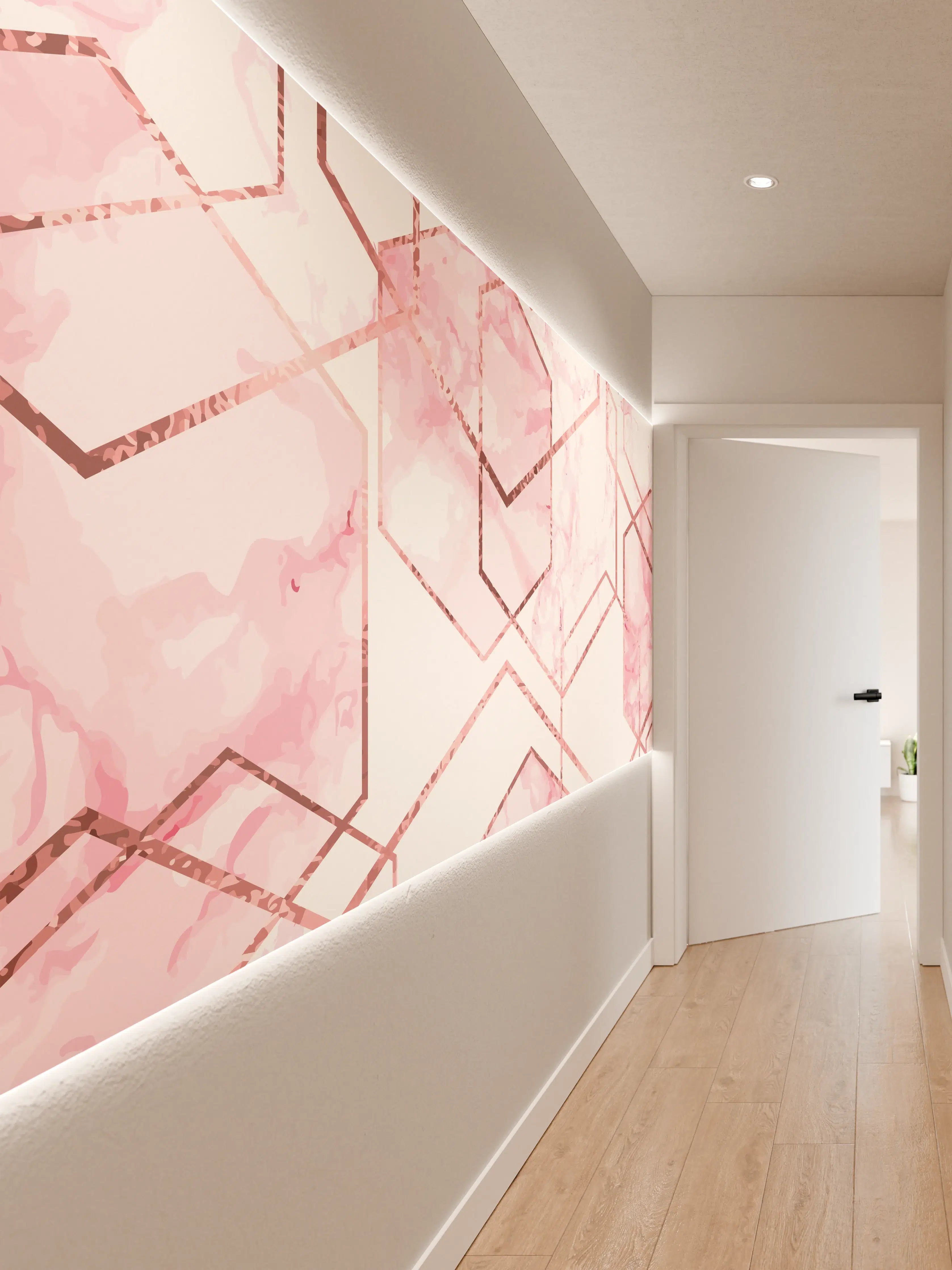 Wandverkleidung Flur - Moderne geometrische Muster in Pastellrosa