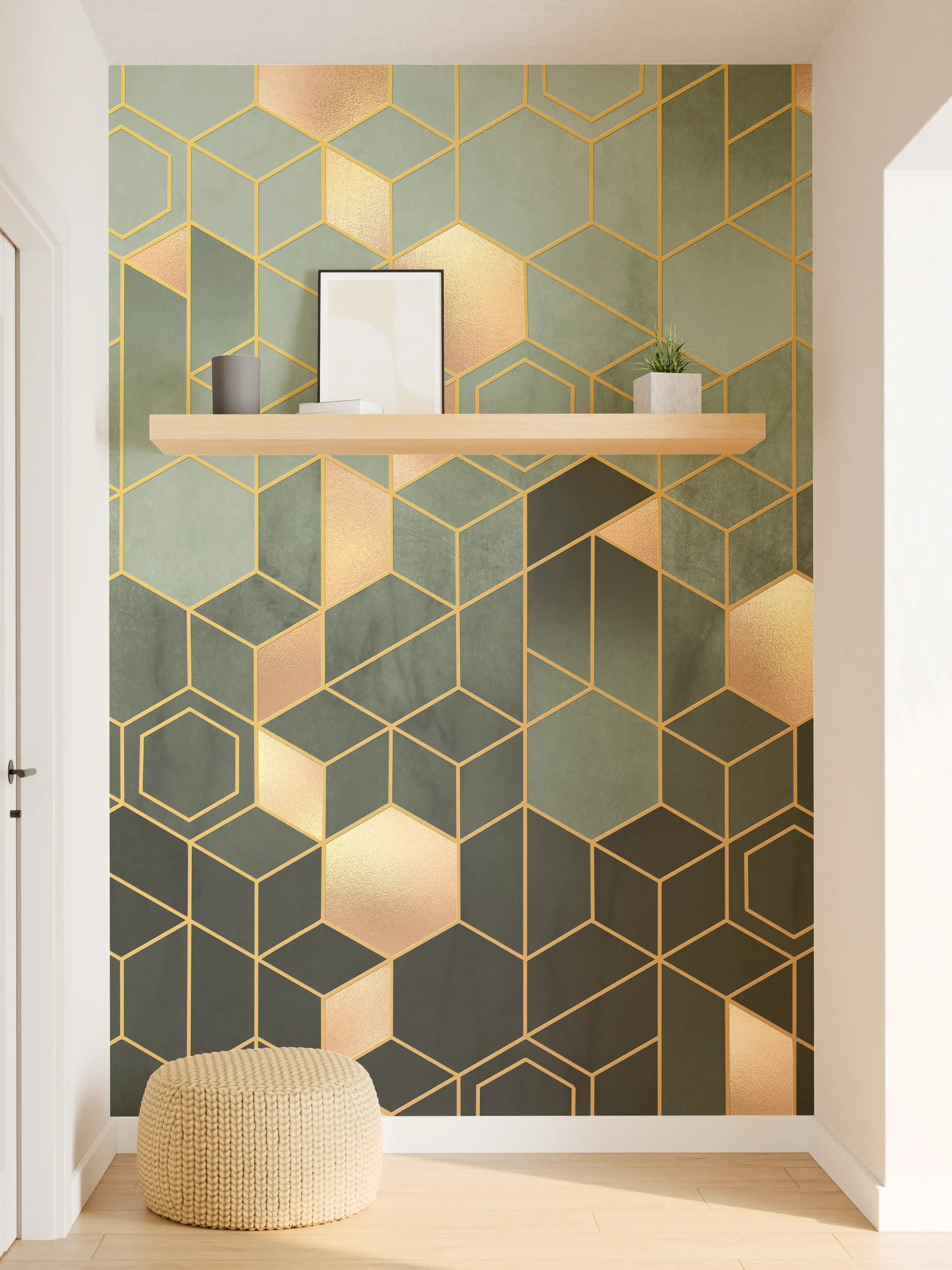 Wandverkleidung Flur - Moderne geometrische Muster mit Goldakzenten