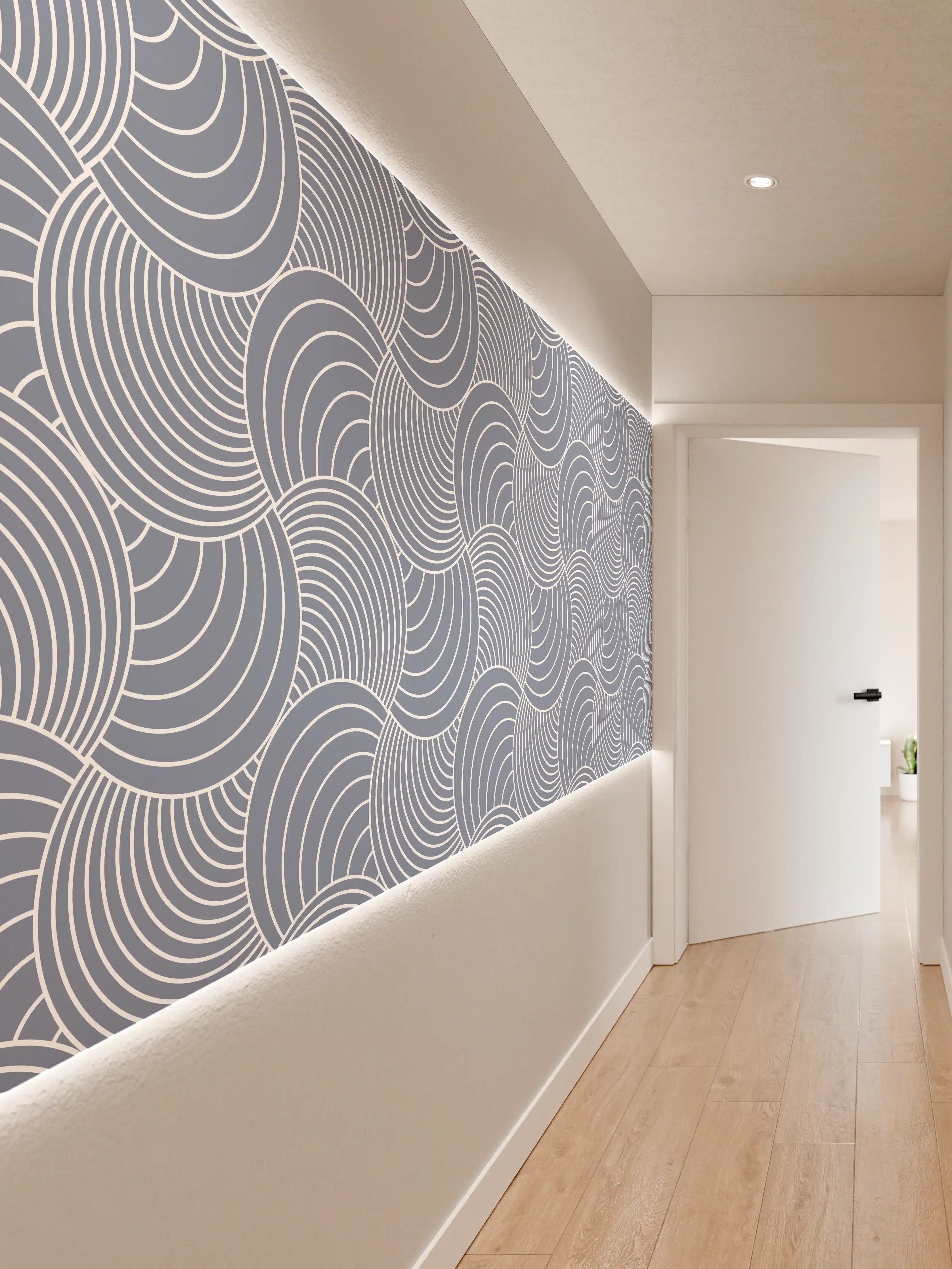 Wandverkleidung Flur - Moderne geometrische Tapete mit blauen Mustern