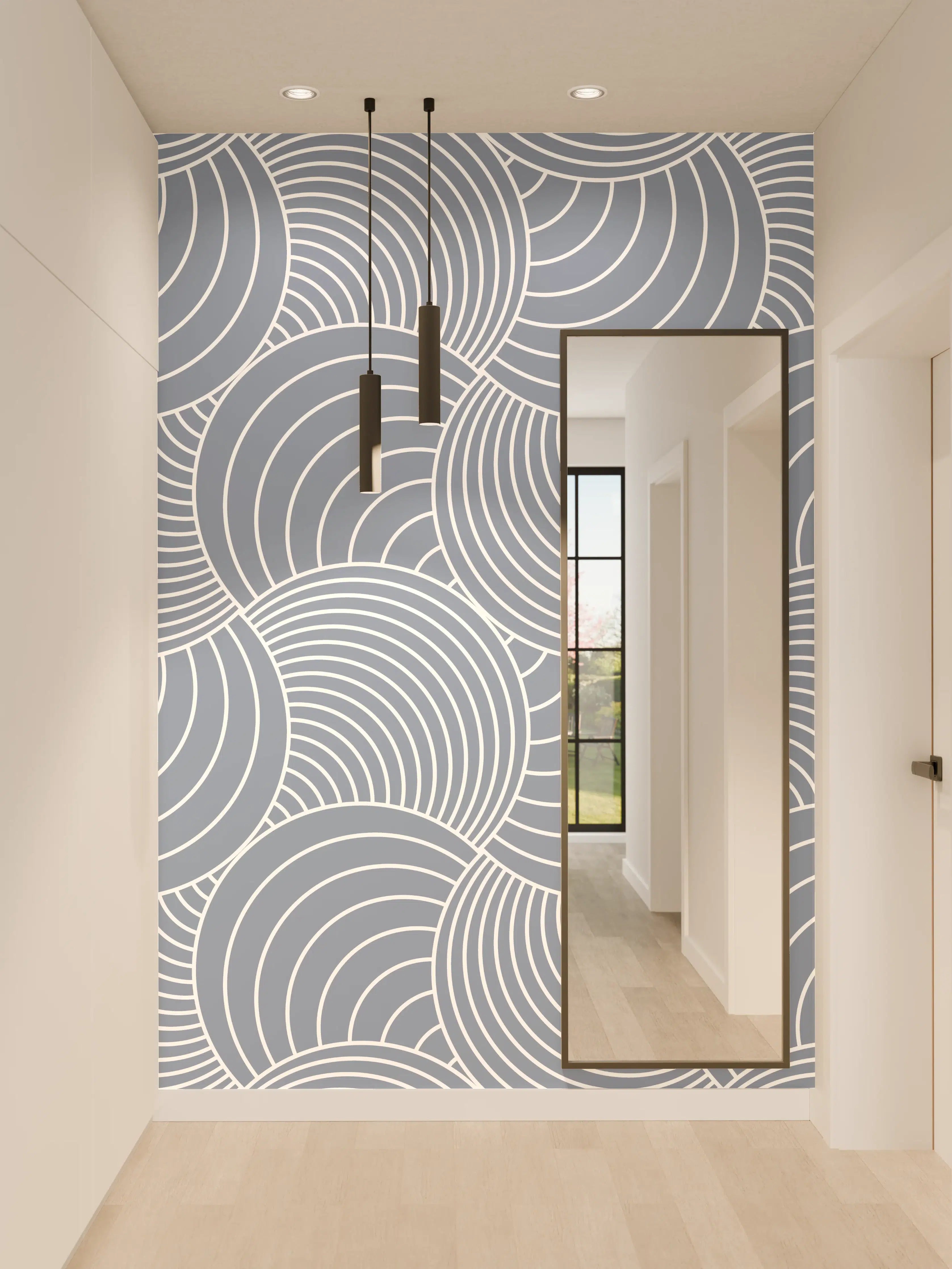 Wandverkleidung Flur - Moderne geometrische Tapete mit blauen Mustern
