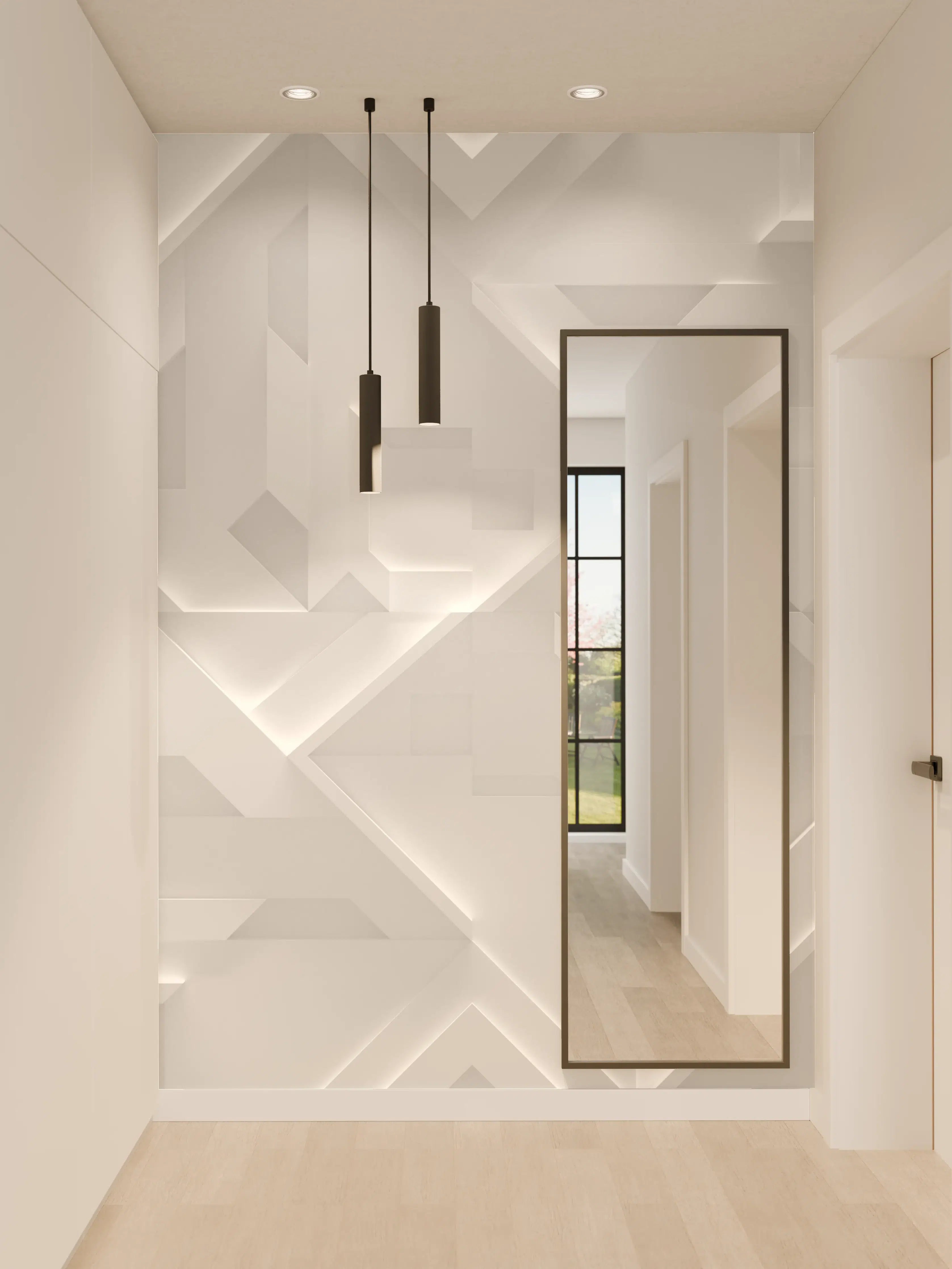 Wandverkleidung Flur - Moderne weiße Fliesen mit geometrischem Muster