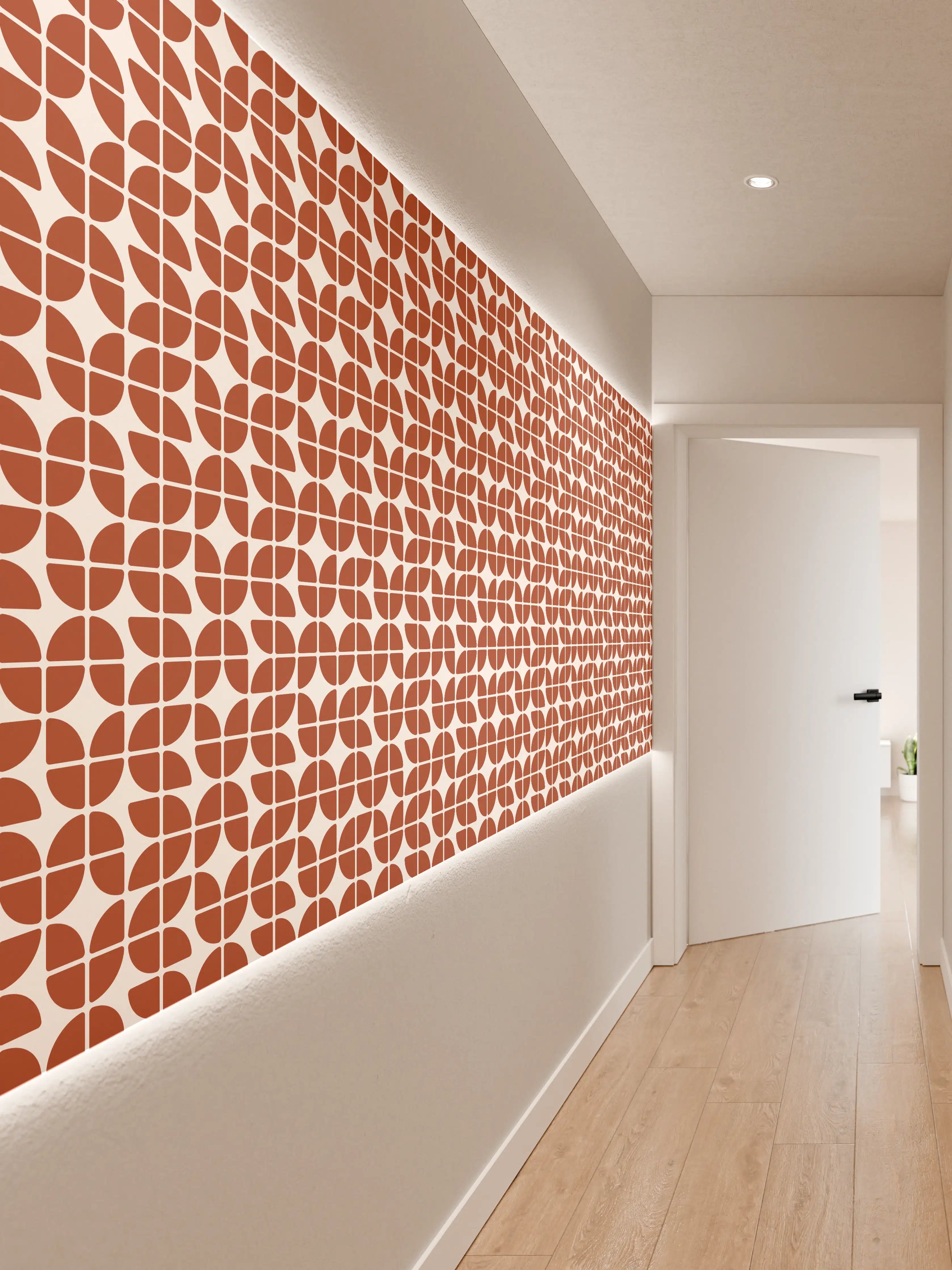 Wandverkleidung Flur - Moderne, geometrische Fliesenmuster in Warmtönen