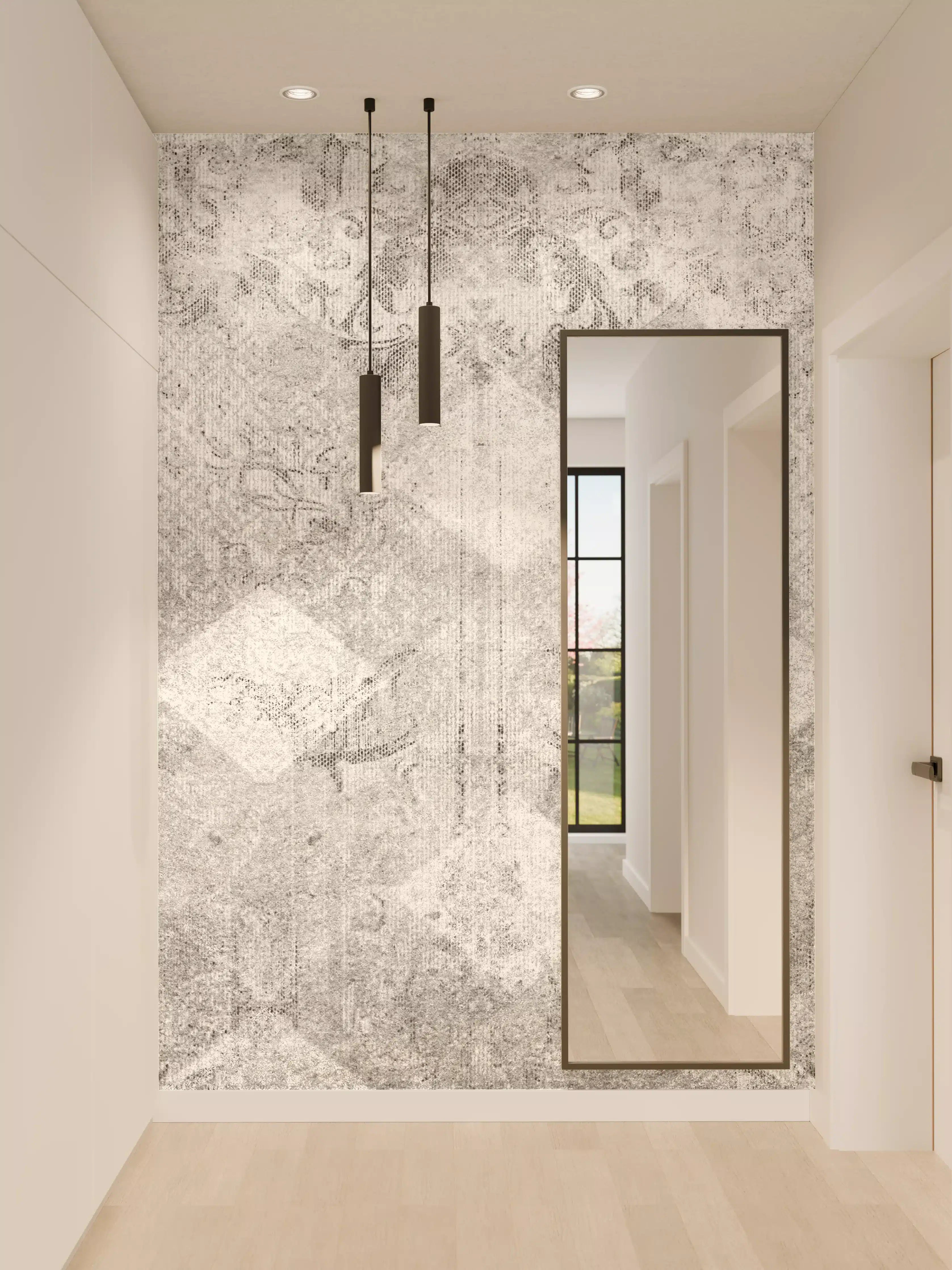 Wandverkleidung Flur - Moderne, graue Fliesen mit Musterdetails