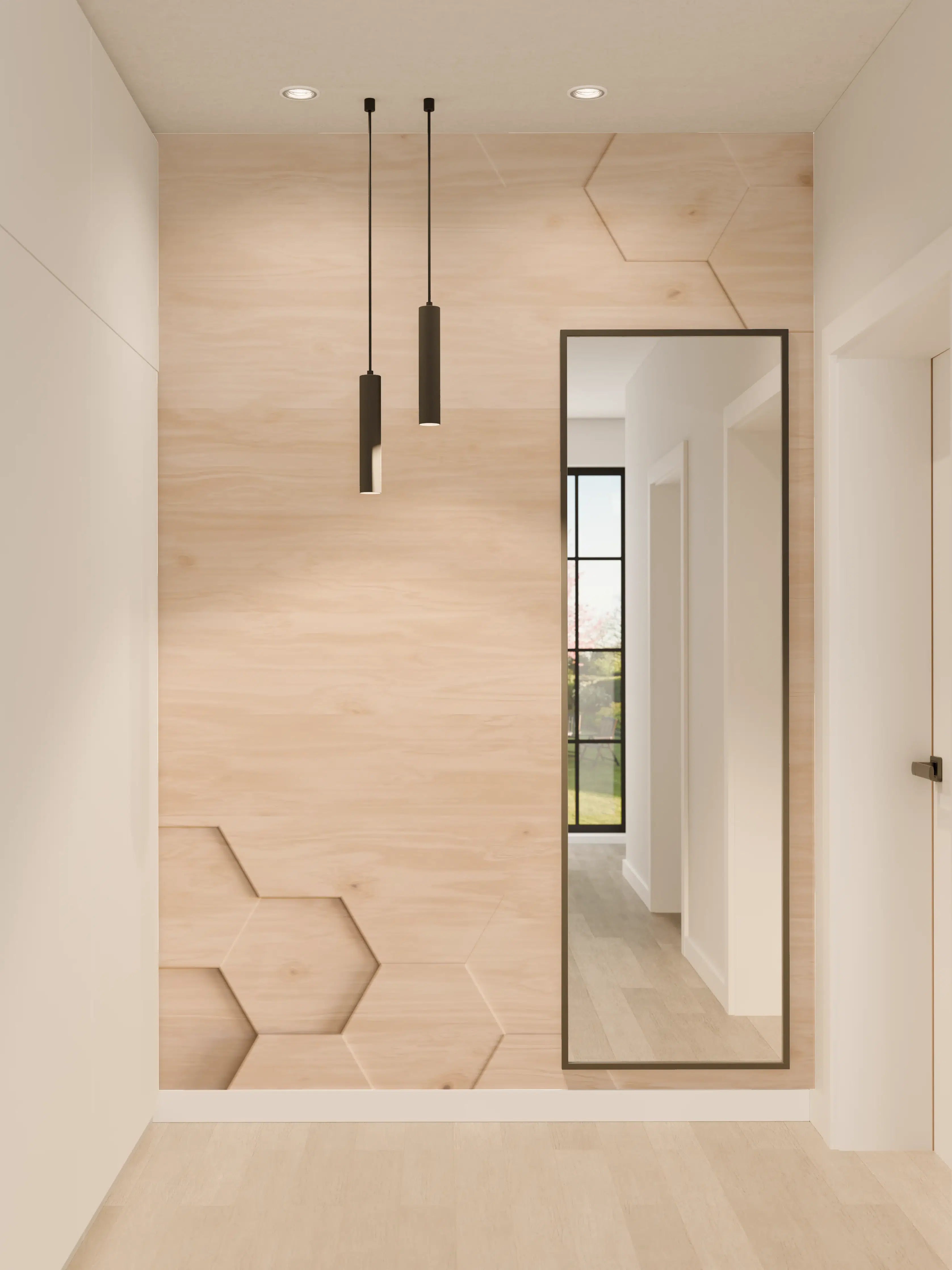 Wandverkleidung Flur - Moderner Holztisch mit Hexagon-Muster