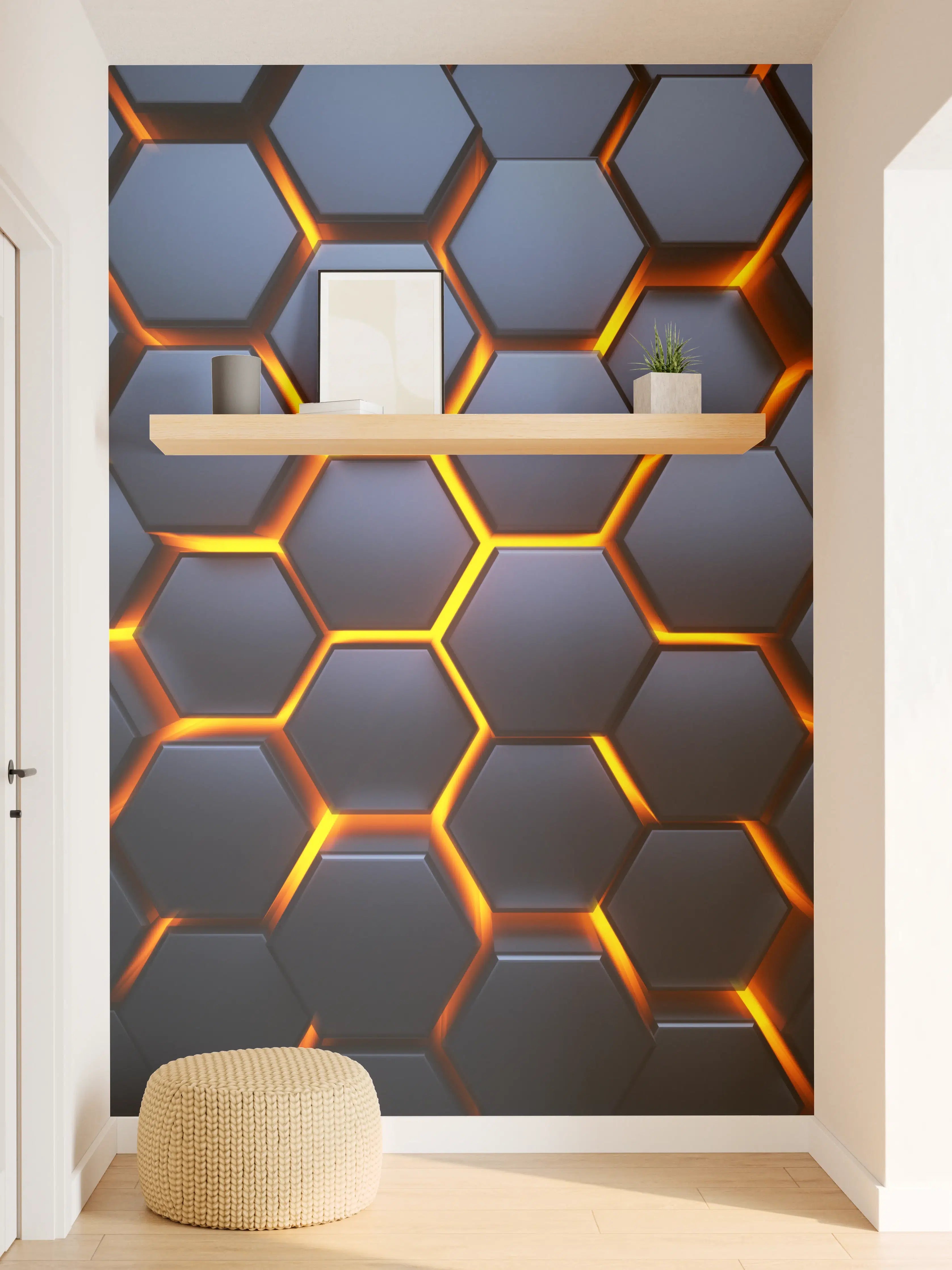 Wandverkleidung Flur - Modernes Hexagon-Design mit warmen Akzenten