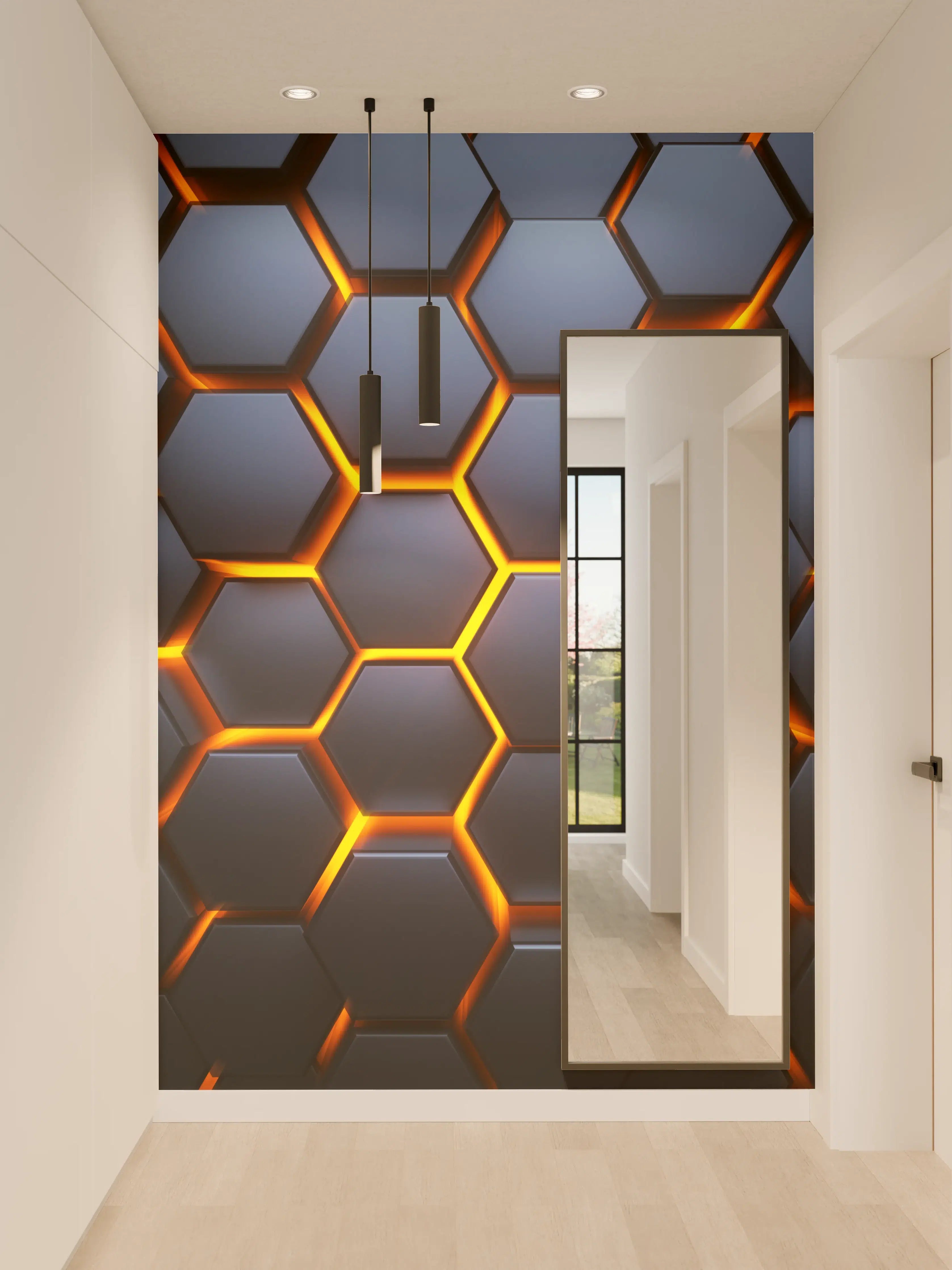 Wandverkleidung Flur - Modernes Hexagon-Design mit warmen Akzenten