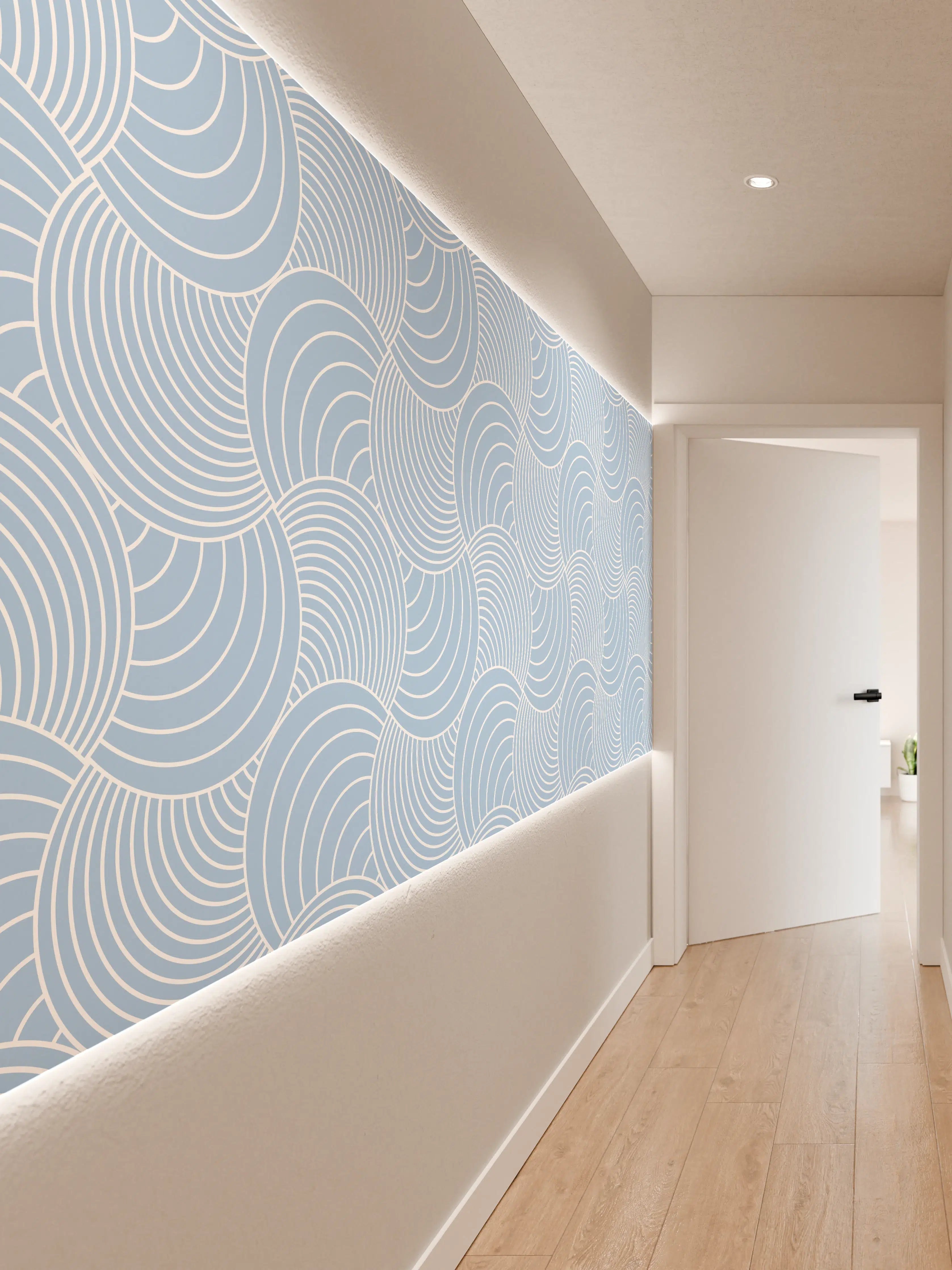 Wandverkleidung Flur - Modernes geometrisches Muster in Hellblau