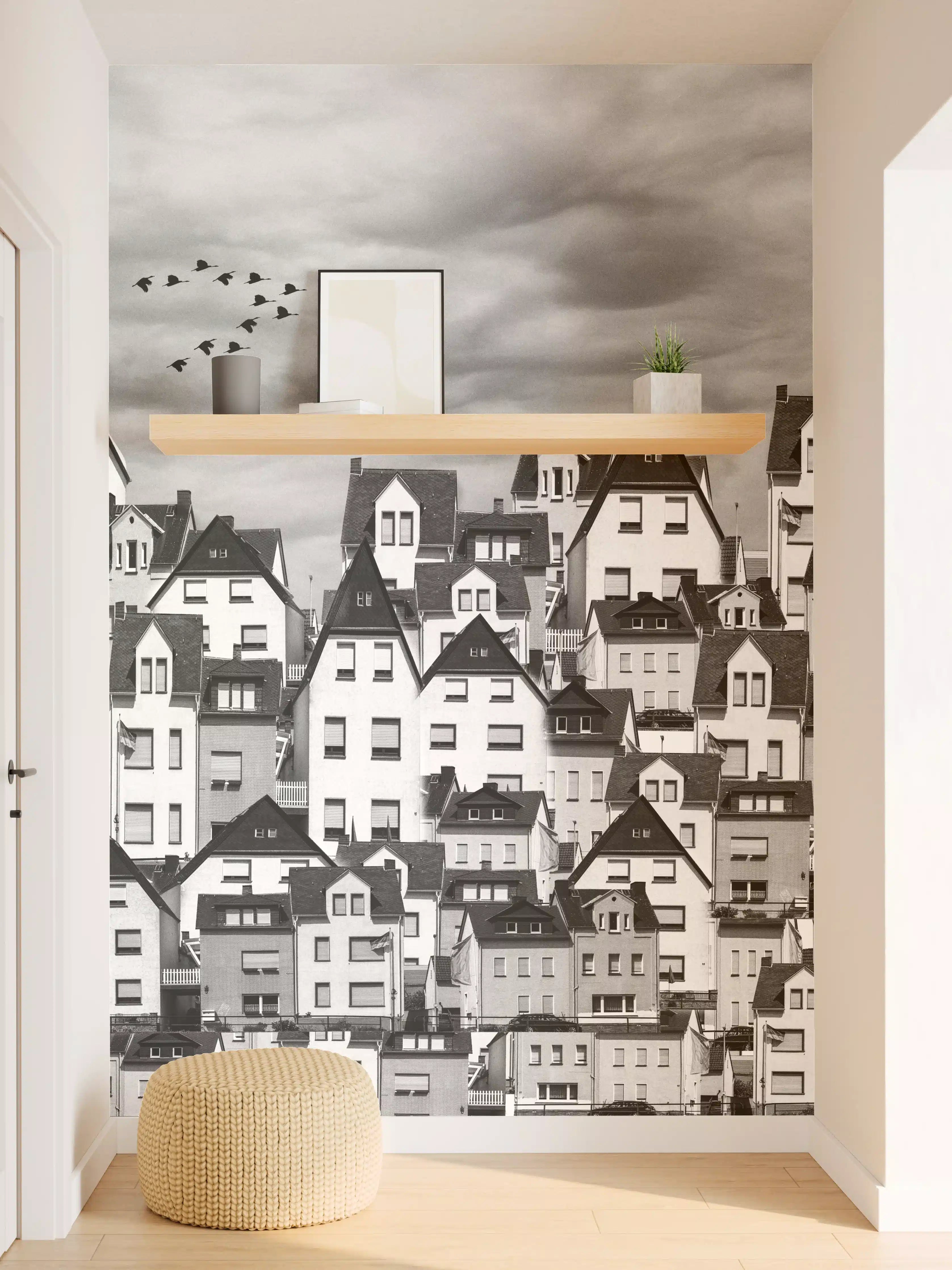 Wandverkleidung Flur - Monochrome Stadtansicht