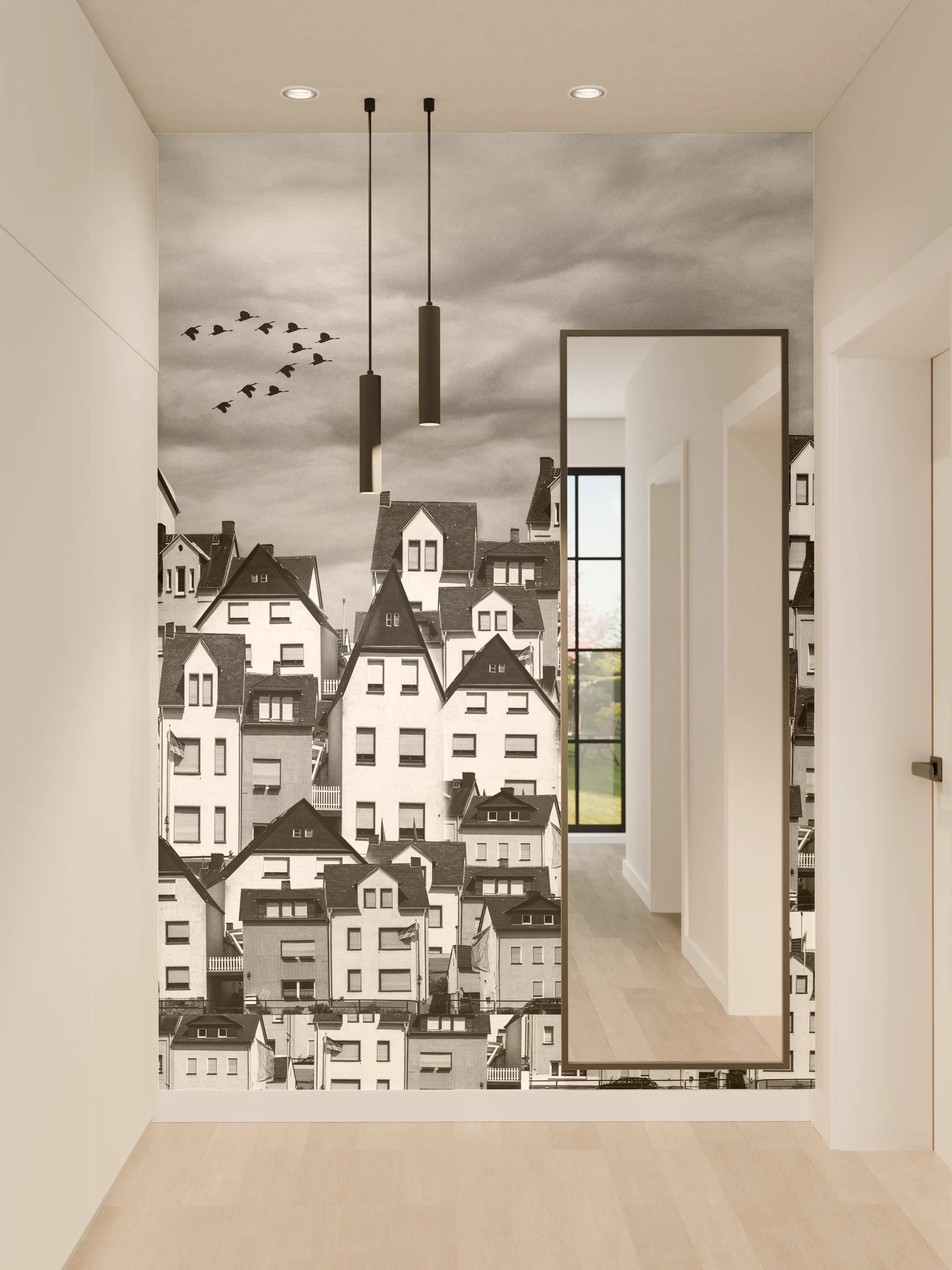 Wandverkleidung Flur - Monochrome Stadtansicht