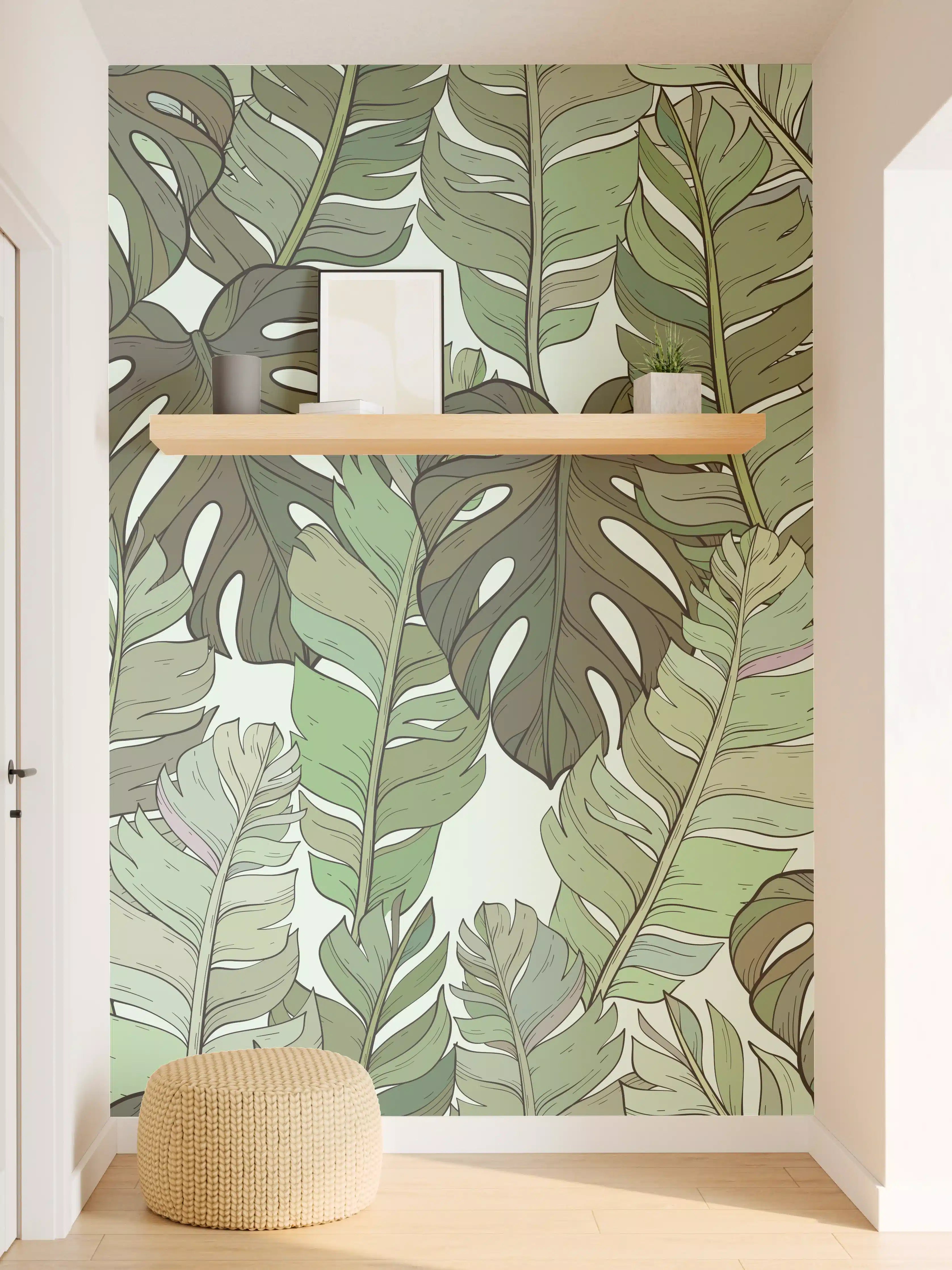Wandverkleidung Flur - Monstera-Blätter – Tropische Eleganz