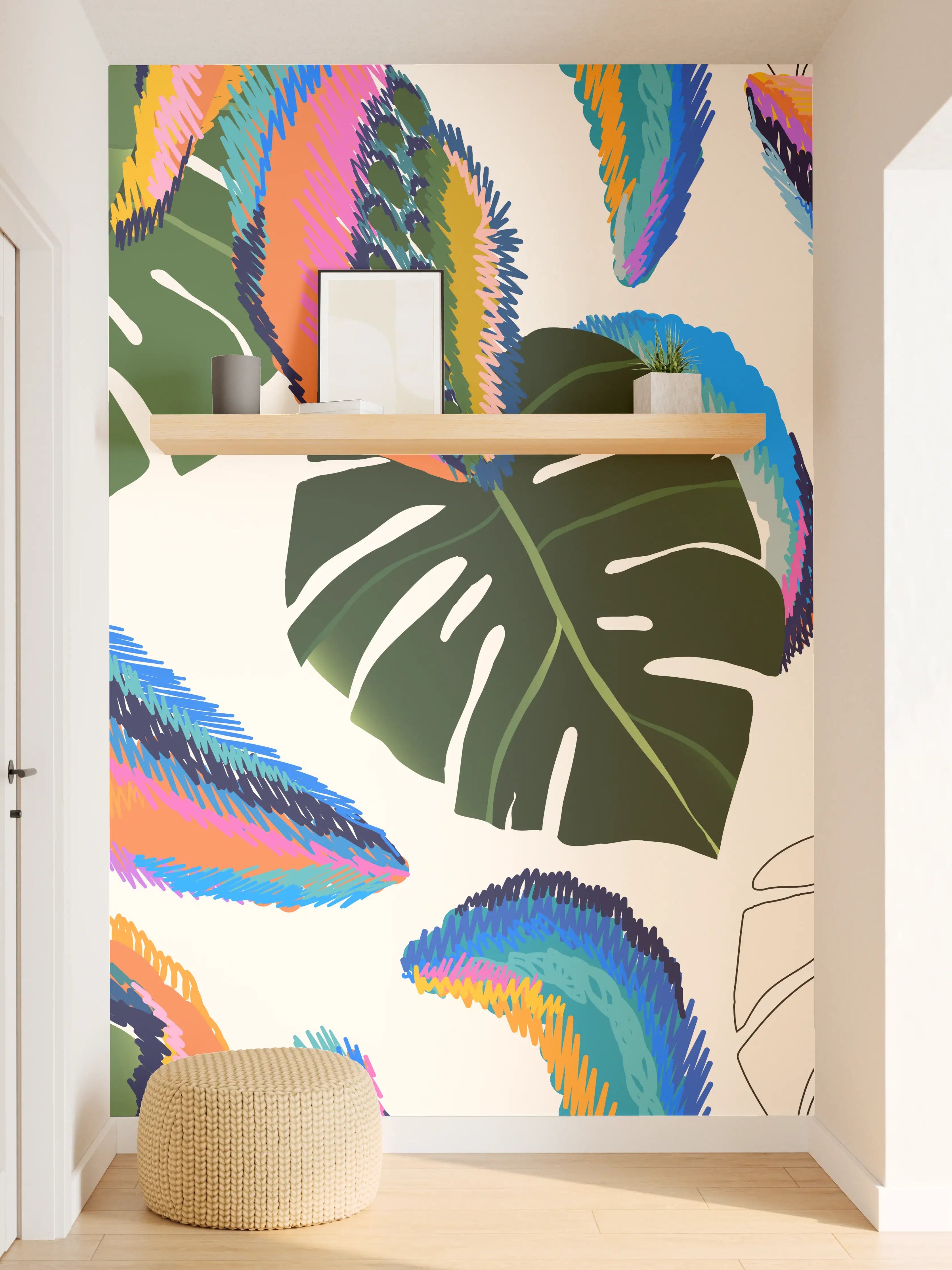 Wandverkleidung Flur - Monstera Tropic Bunte Blätter