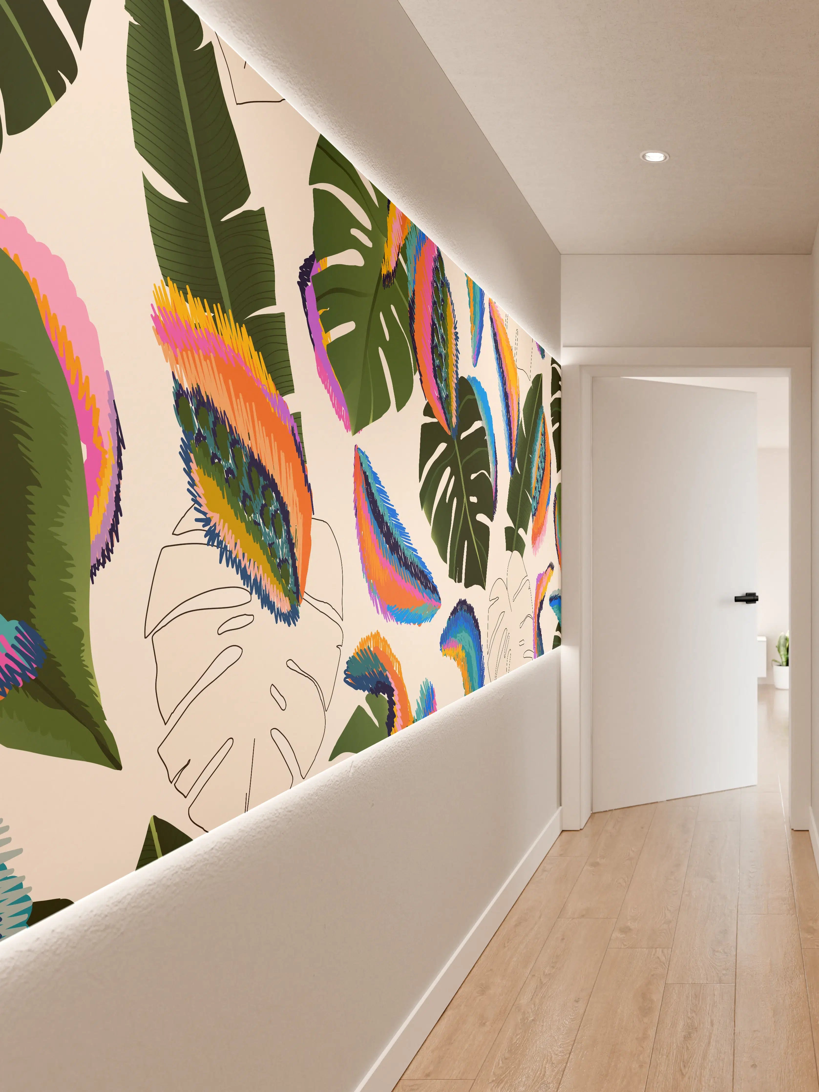 Wandverkleidung Flur - Monstera Tropic Bunte Blätter