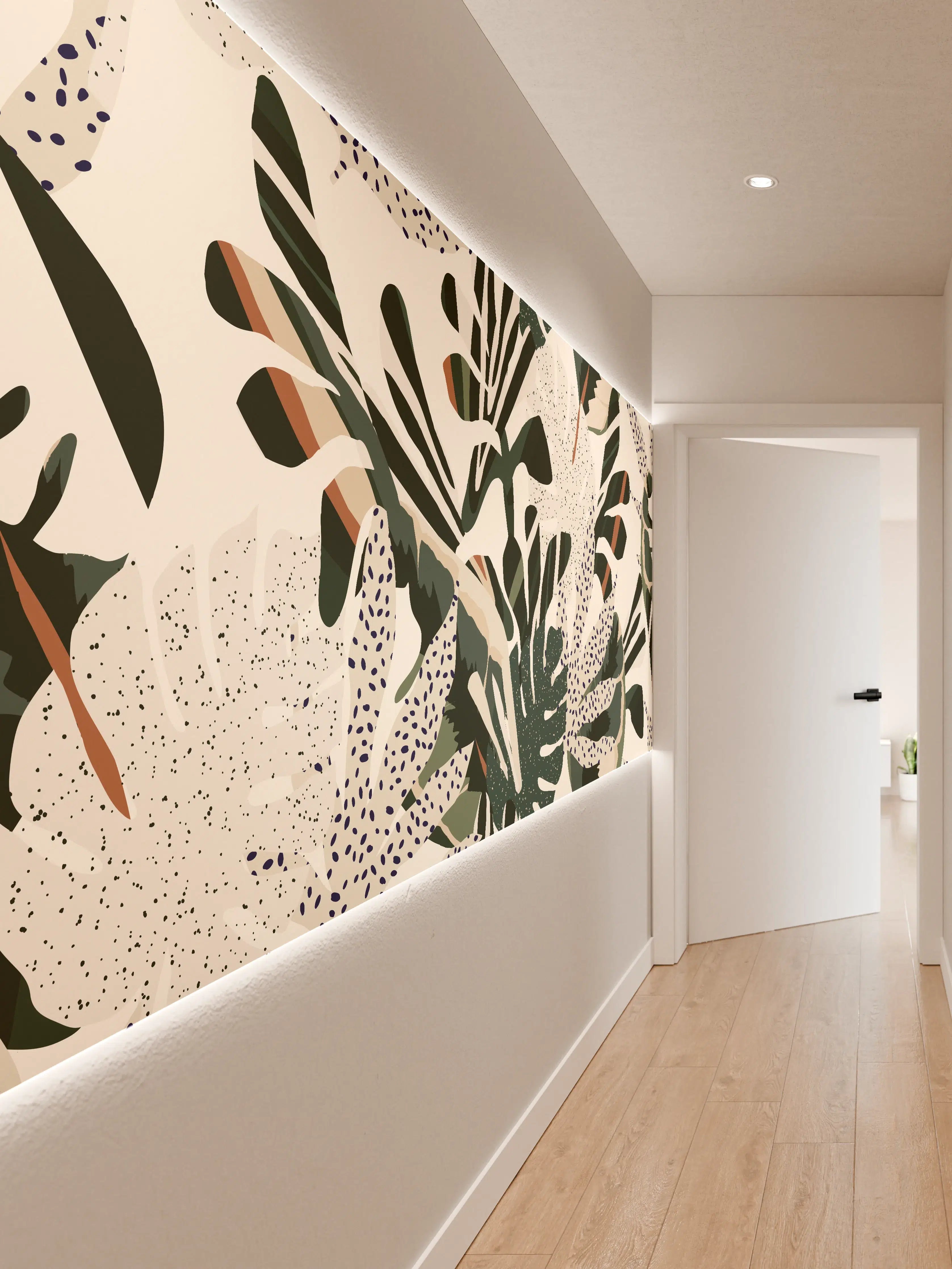 Wandverkleidung Flur - Monstera Tropic Grün-Beige