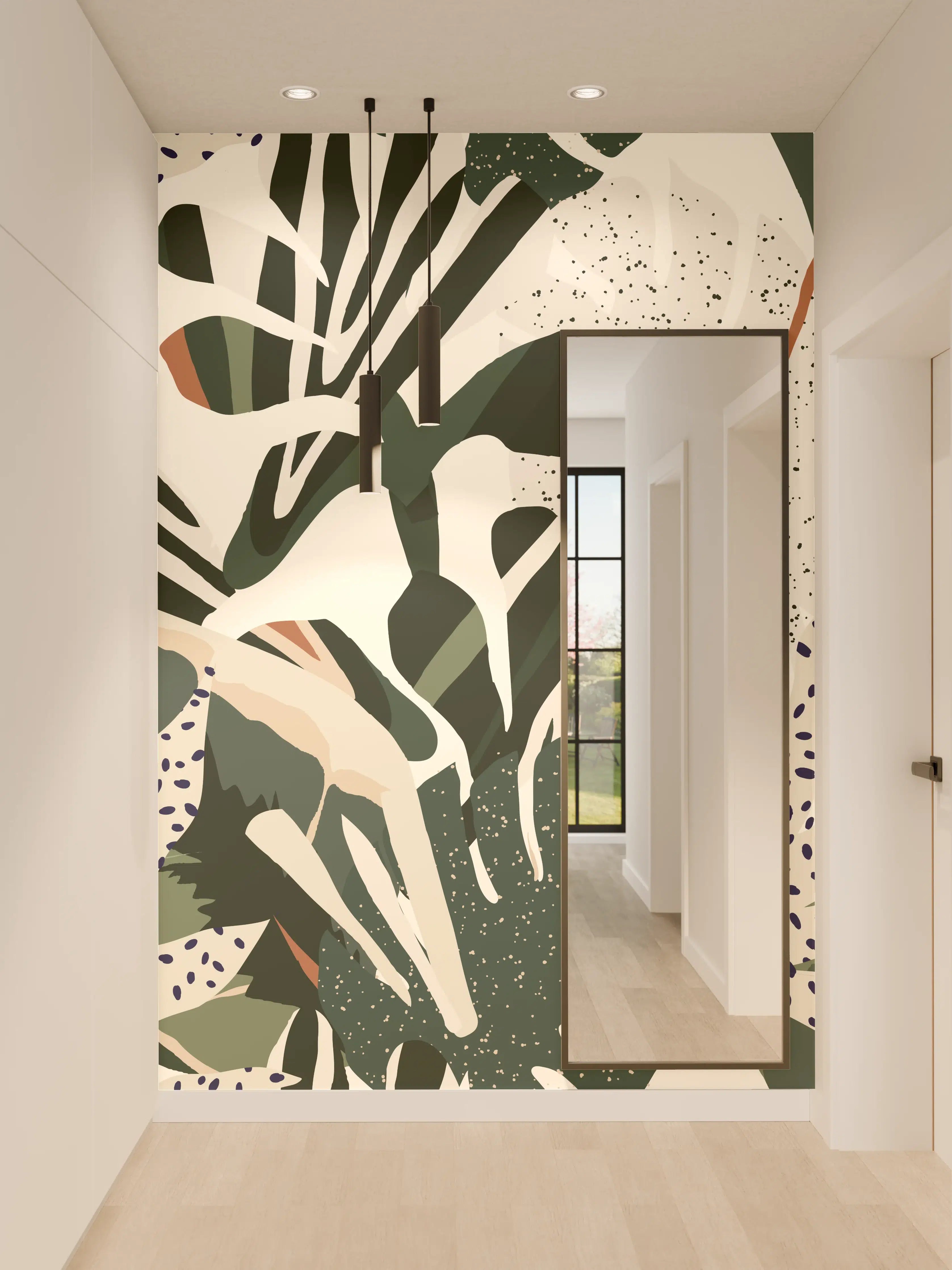 Wandverkleidung Flur - Monstera Tropic Grün-Beige