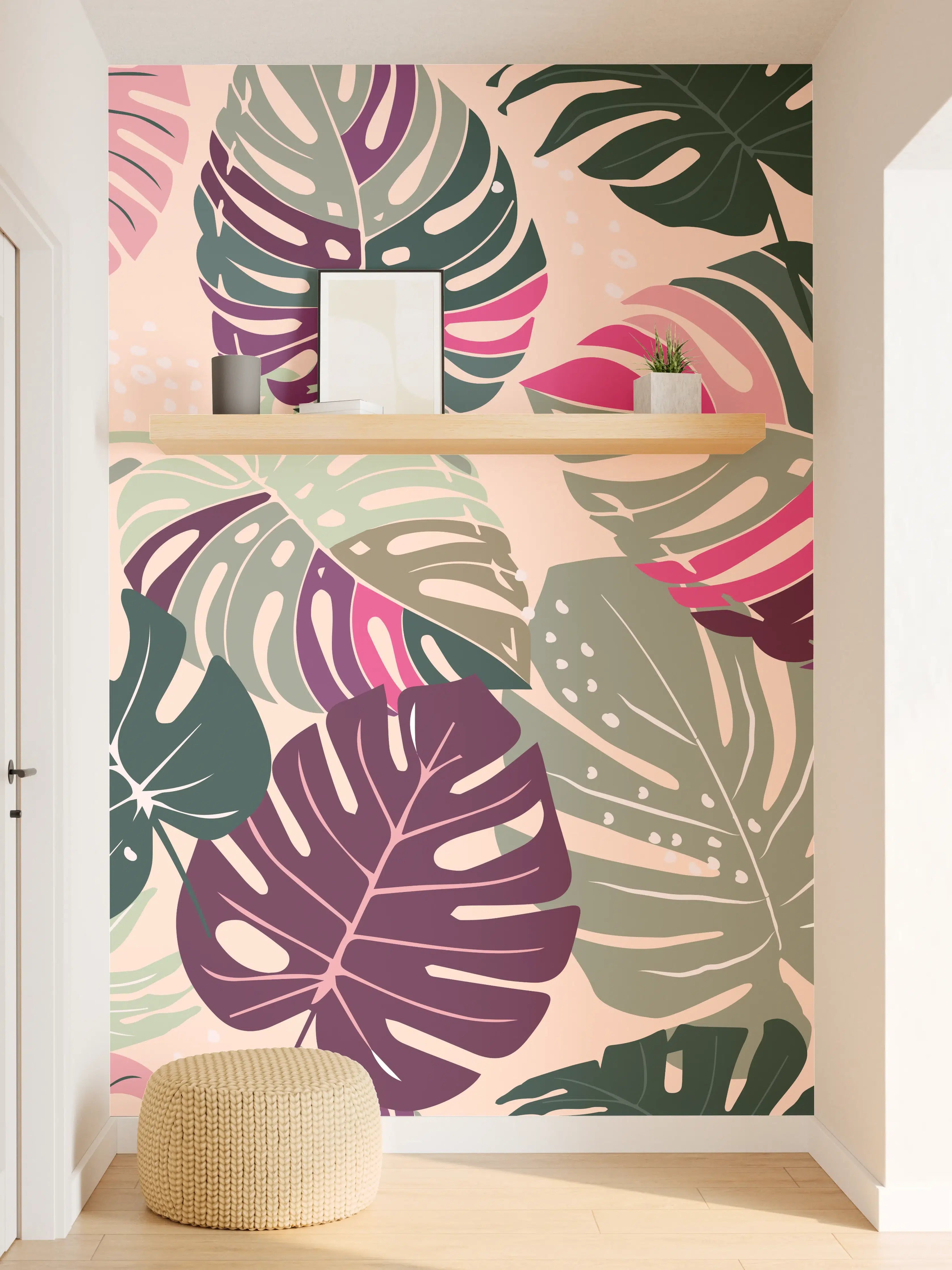 Wandverkleidung Flur - Monstera Tropic Rosa-Grün