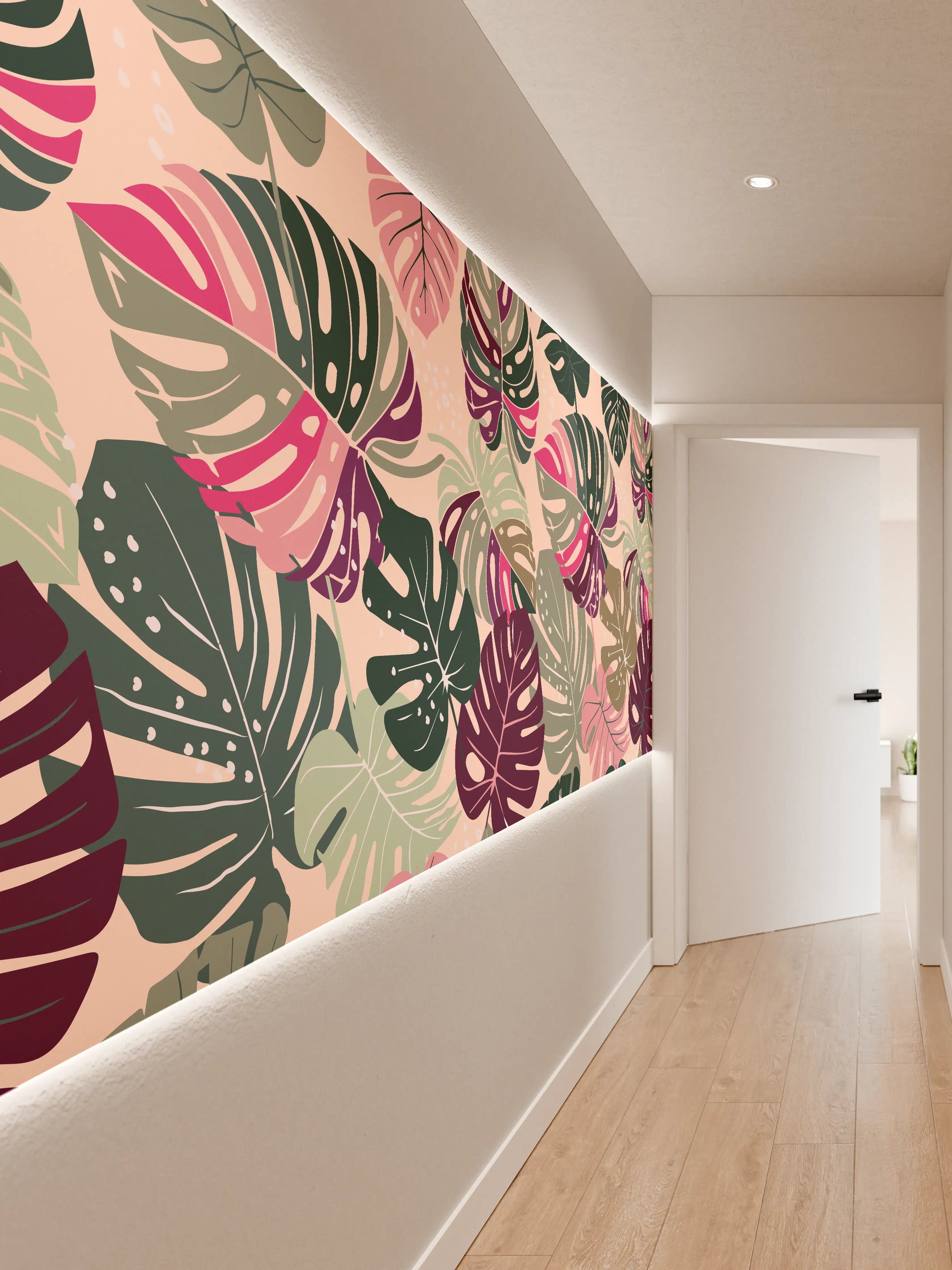 Wandverkleidung Flur - Monstera Tropic Rosa-Grün