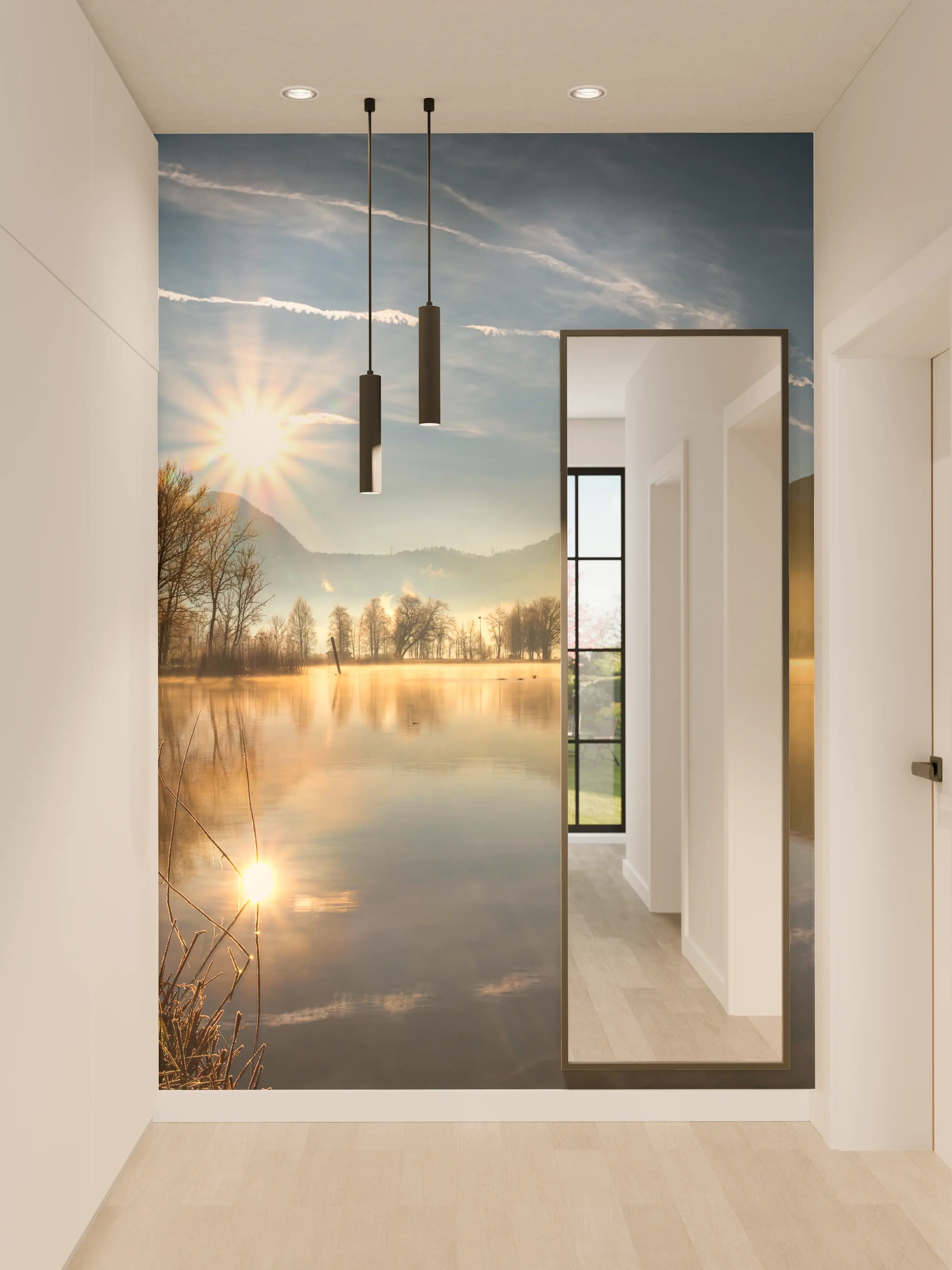 Wandverkleidung Flur - Morgensonnenblick auf den Bayerischen Kochelsee