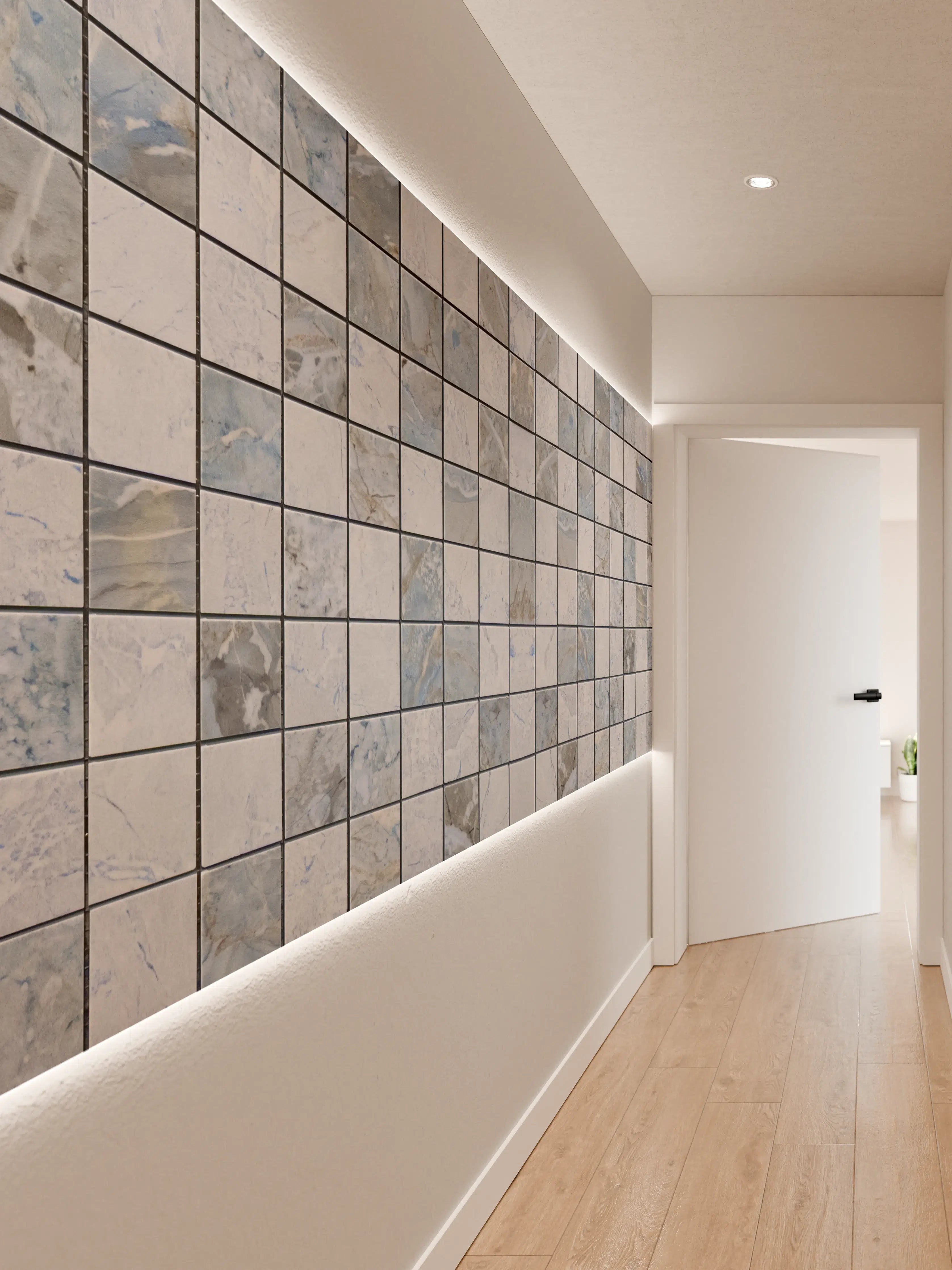 Wandverkleidung Flur - Mosaik Fliesen in Grau und Blau