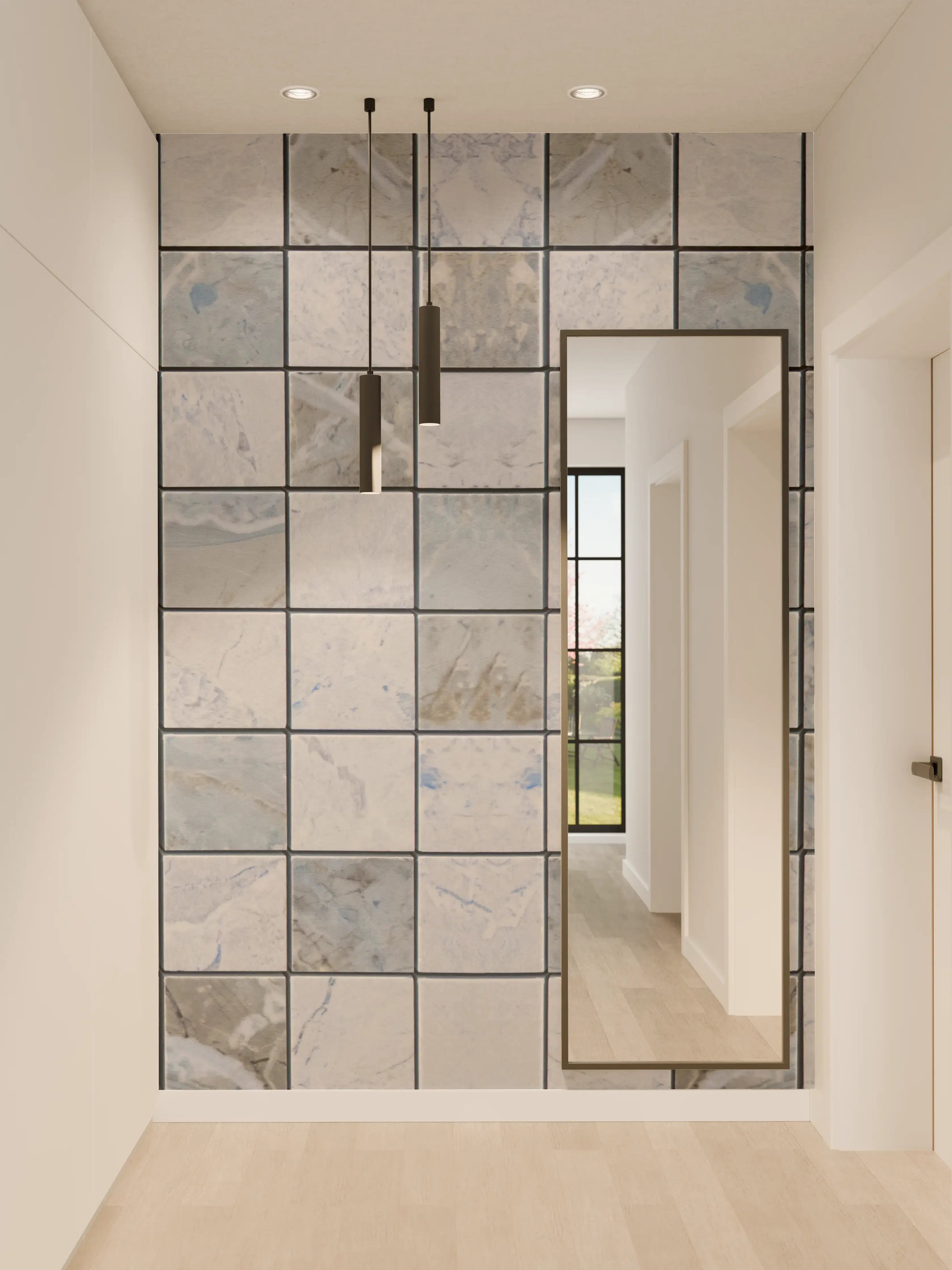 Wandverkleidung Flur - Mosaik Fliesen in Grau und Blau