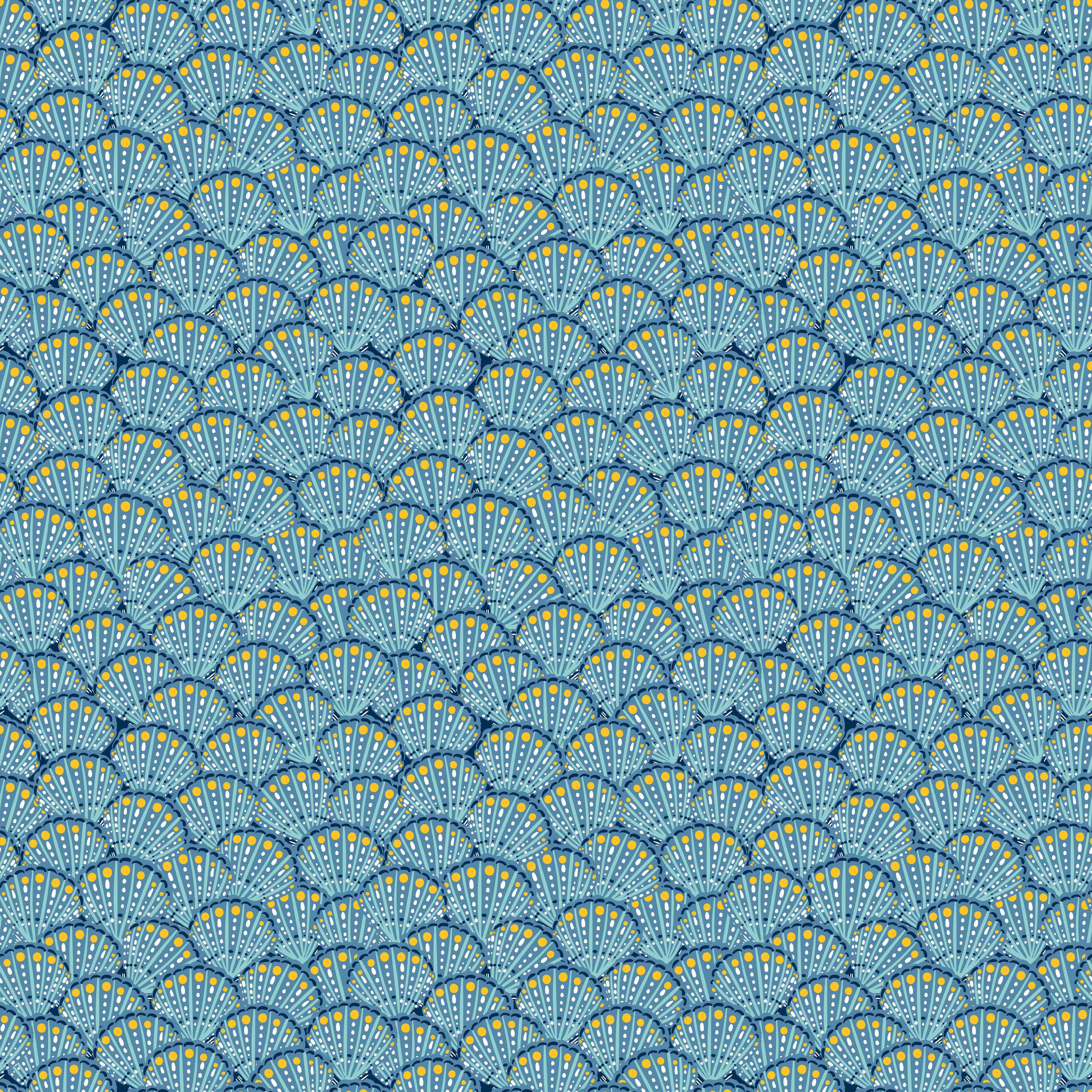 Wandverkleidung Flur-Muschel-Muster Blau-Gelb