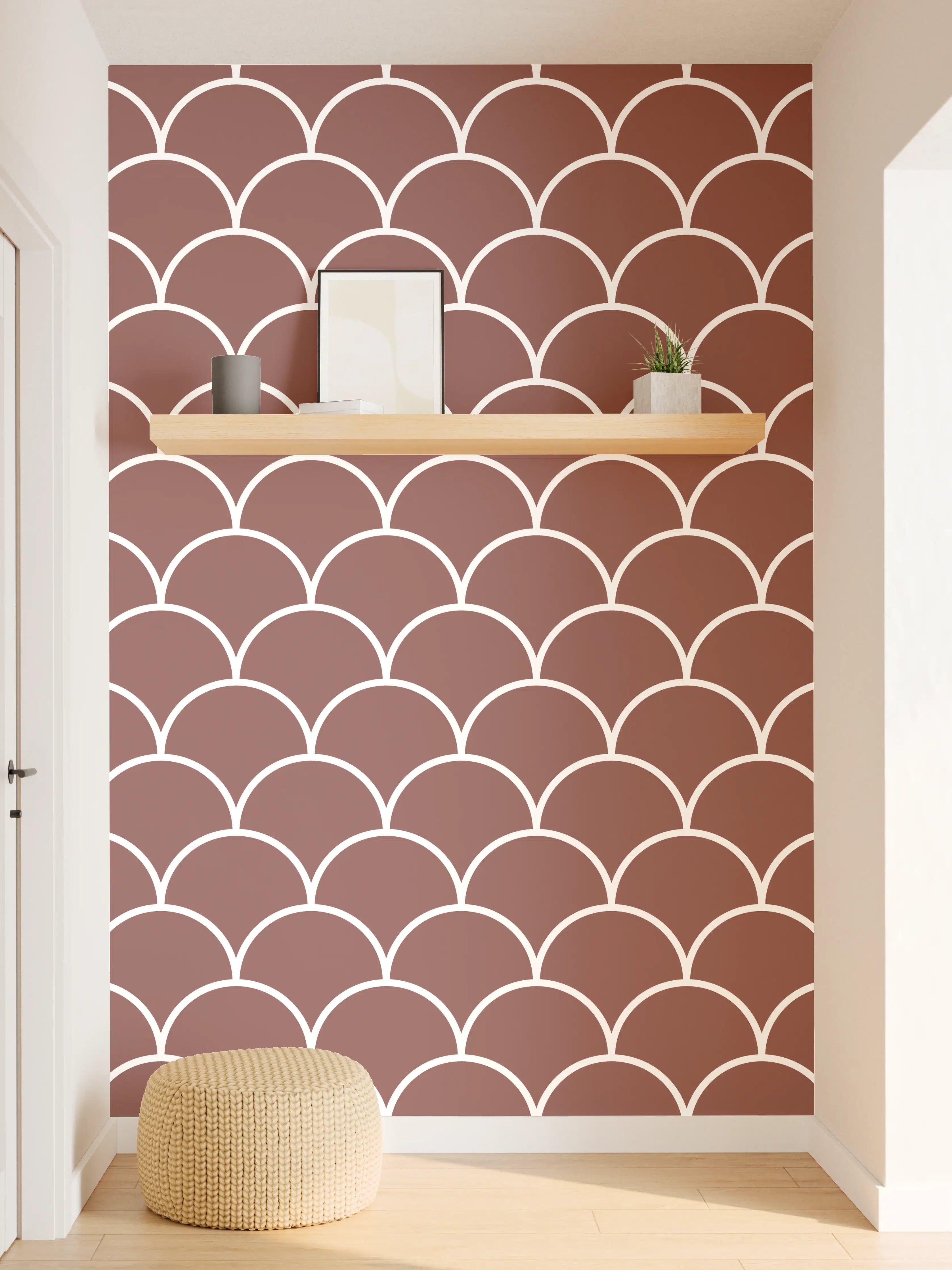 Wandverkleidung Flur - Muster eines stilvollen, braunen Fischschuppen-Musters