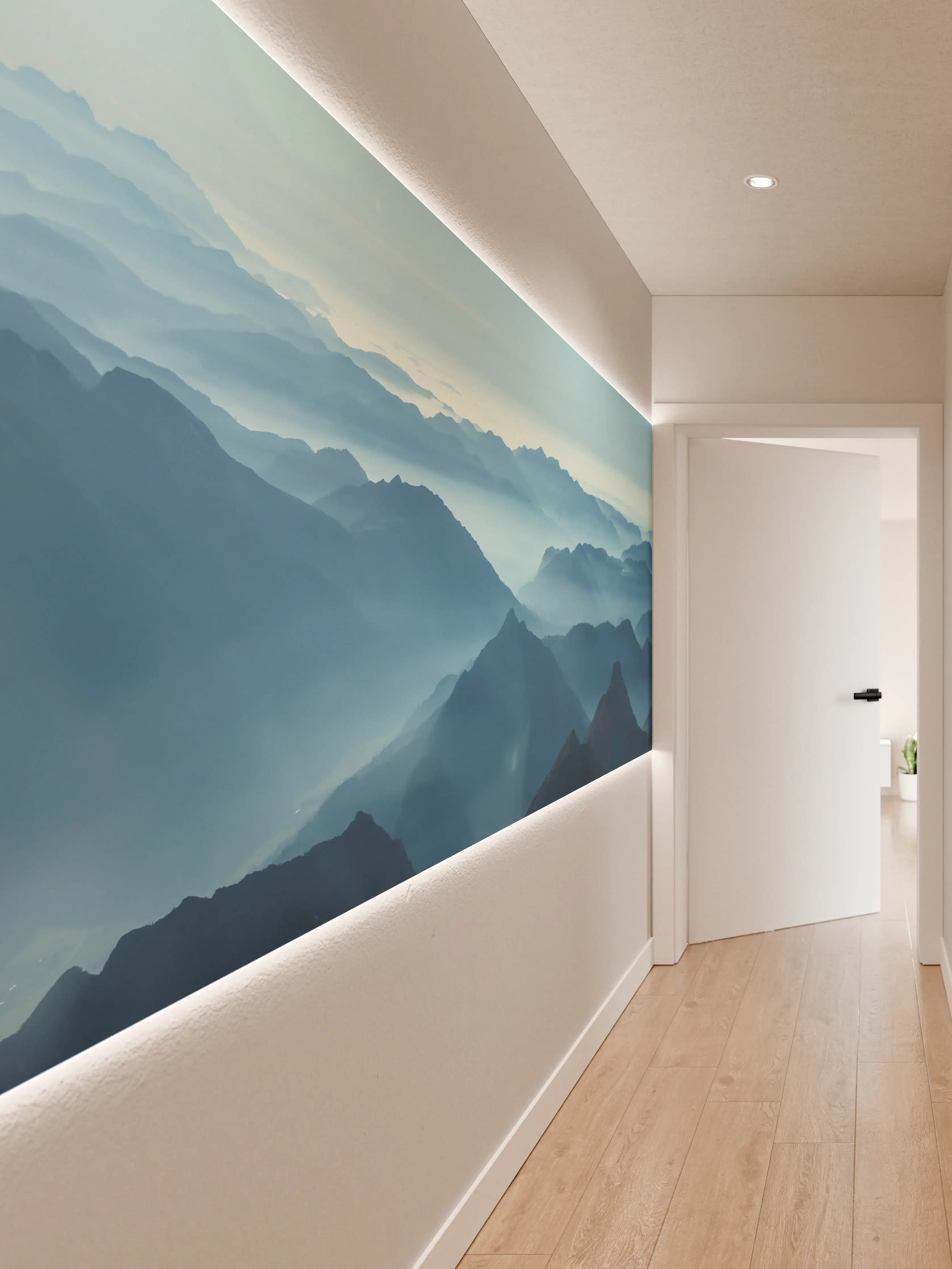 Wandverkleidung Flur - Mystische Bergwelt in Blau