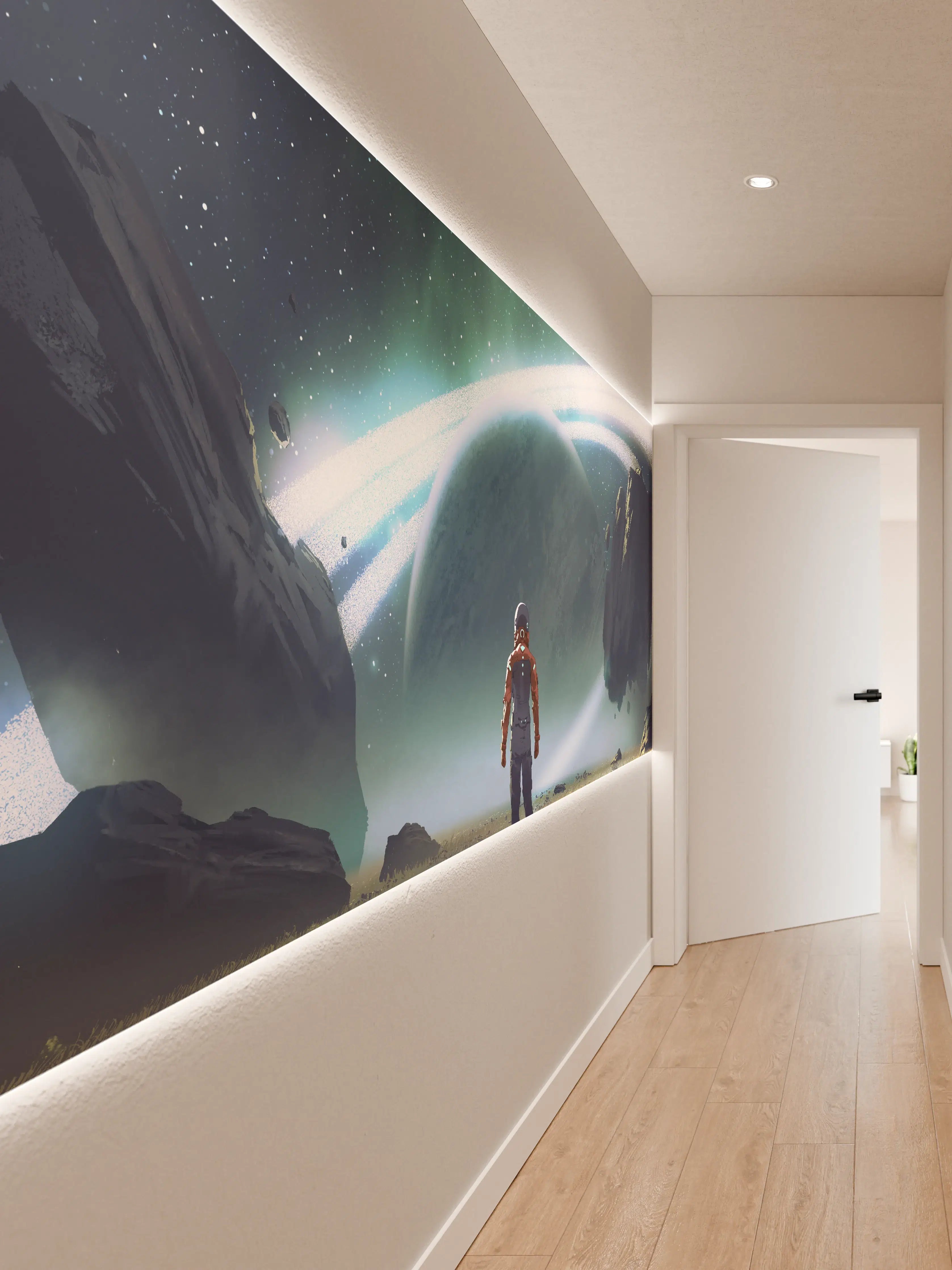 Wandverkleidung Flur - Mystische Grautöne im Weltraummeer