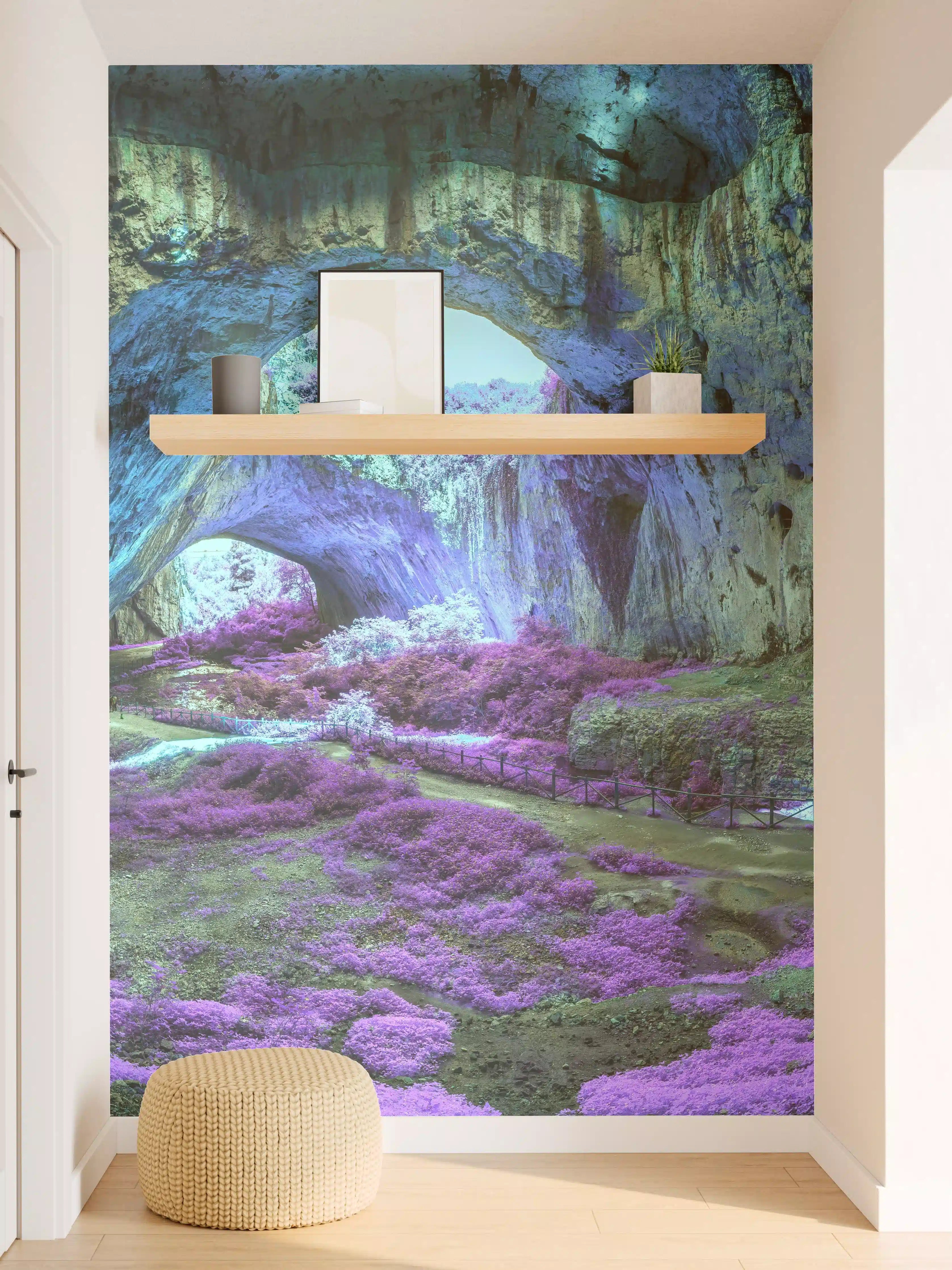 Wandverkleidung Flur - Mystische Höhle in fantastisch leuchtenden Farben