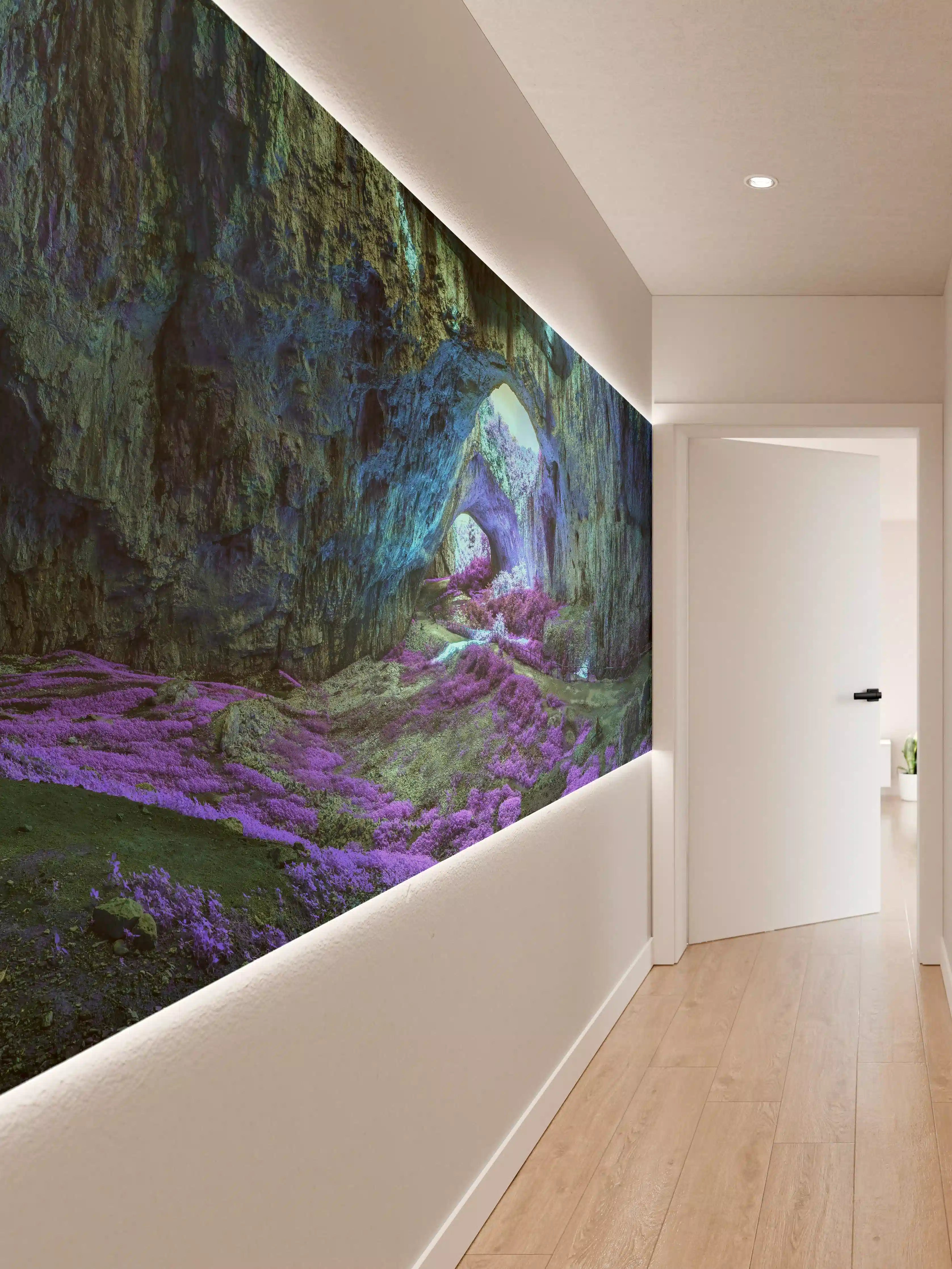 Wandverkleidung Flur - Mystische Höhle in fantastisch leuchtenden Farben