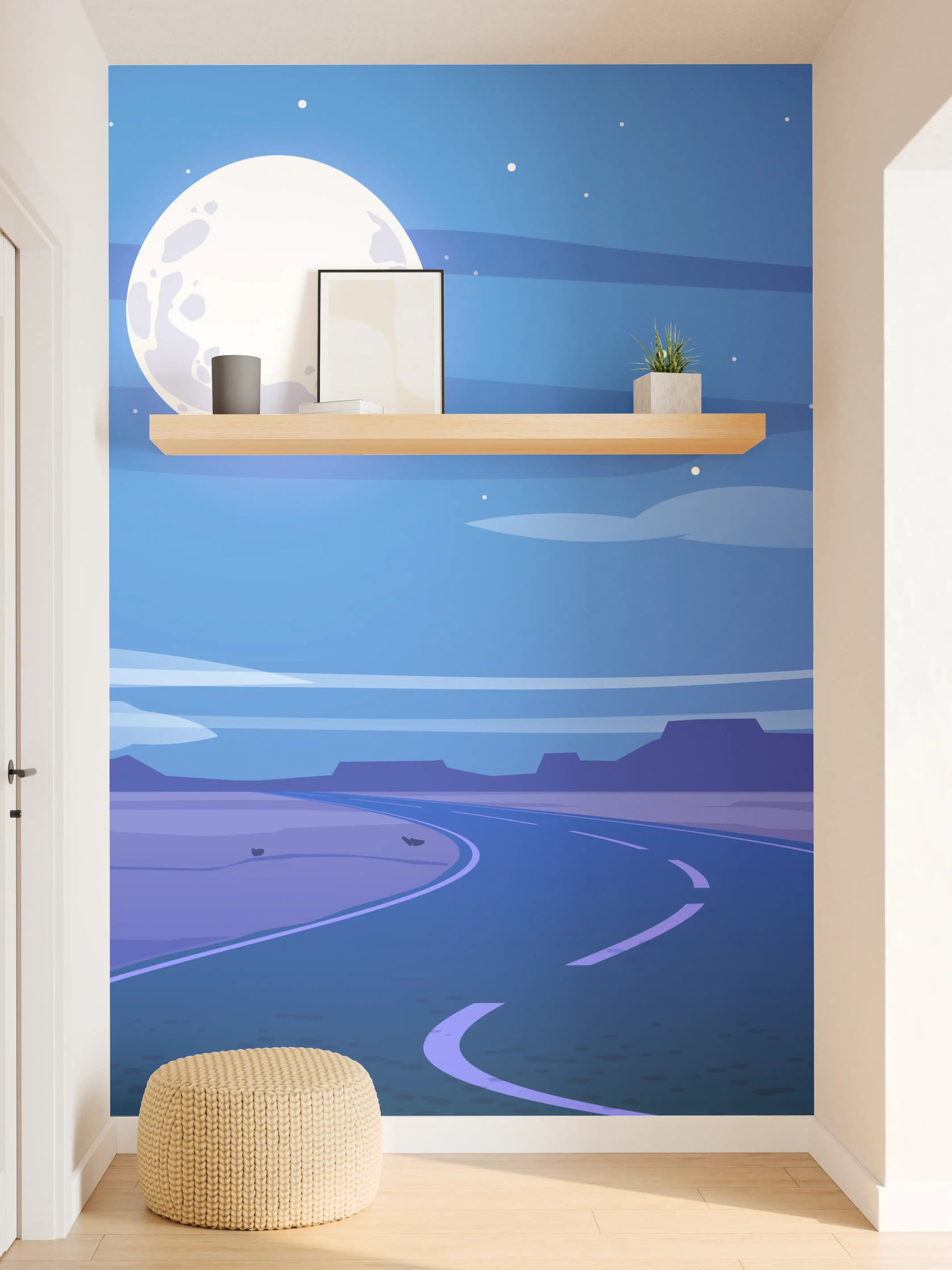 Wandverkleidung Flur - Nachtlandschaft mit Mond und Kakteen