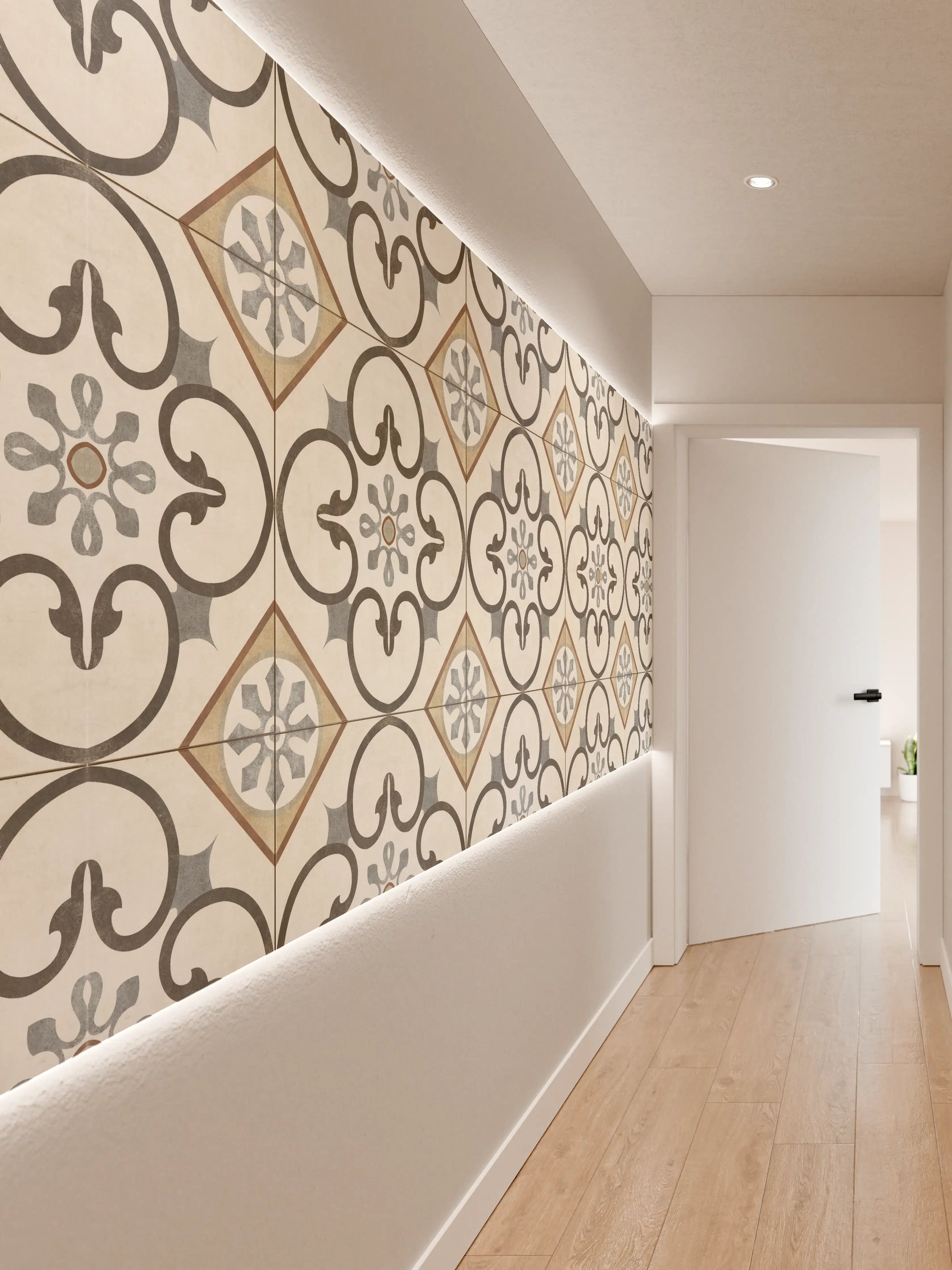 Wandverkleidung Flur - Nahtlose beige graue Fliesen