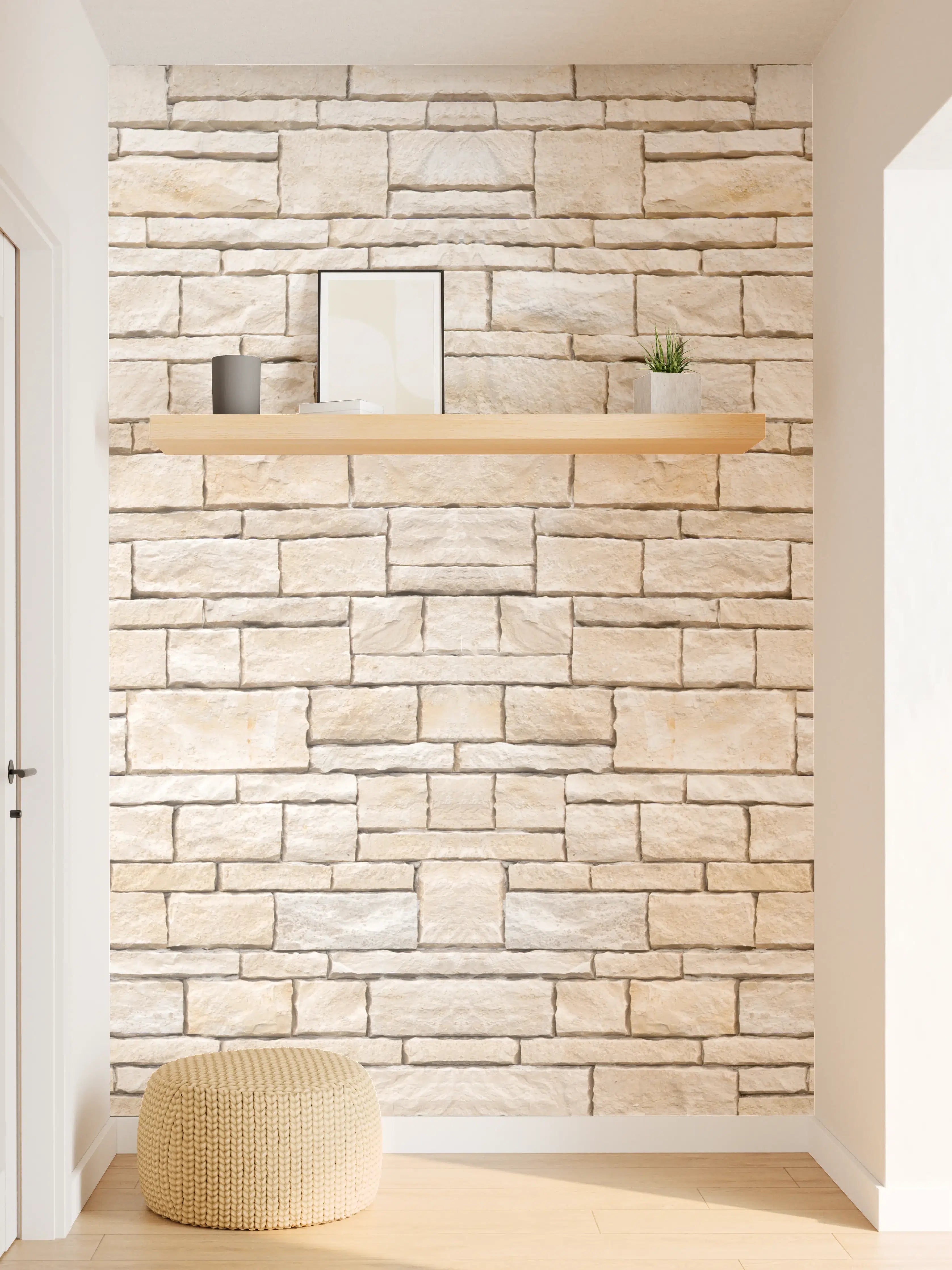 Wandverkleidung Flur - Natürliche beige Ziegelwand