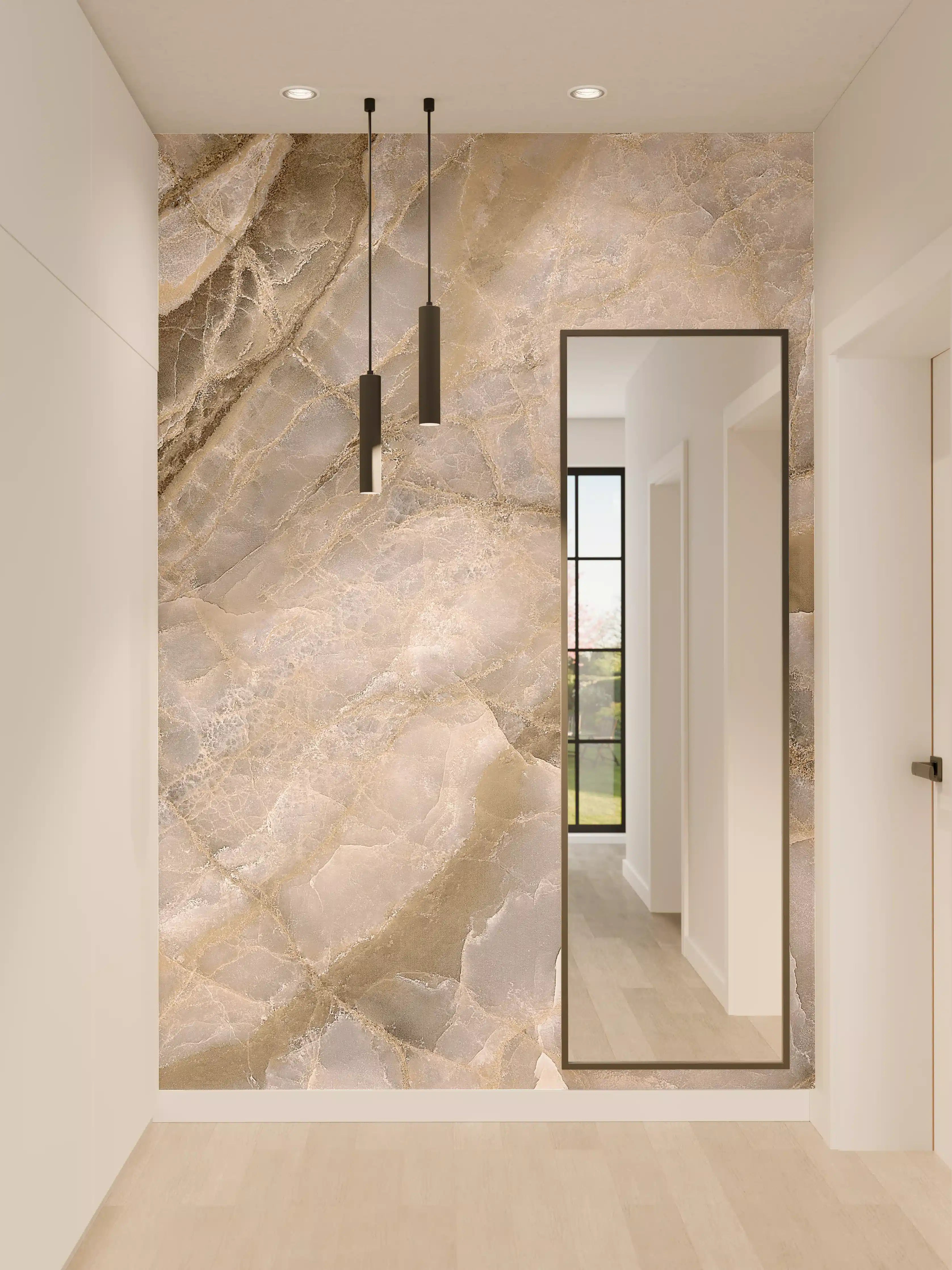 Wandverkleidung Flur - Natürliche graue Onyx Oberfläche