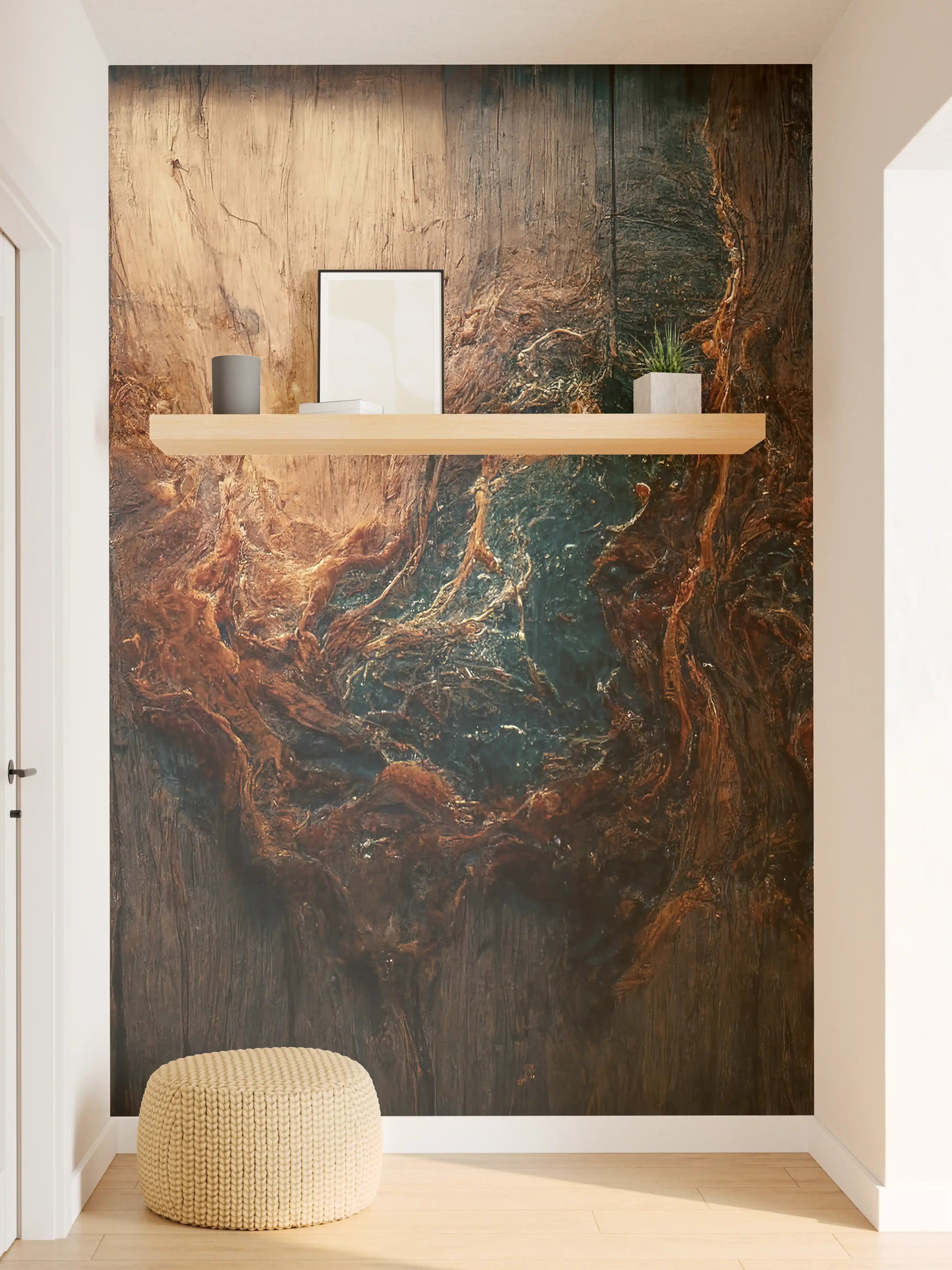 Wandverkleidung Flur - Naturholz-Textur in warmen Tönen