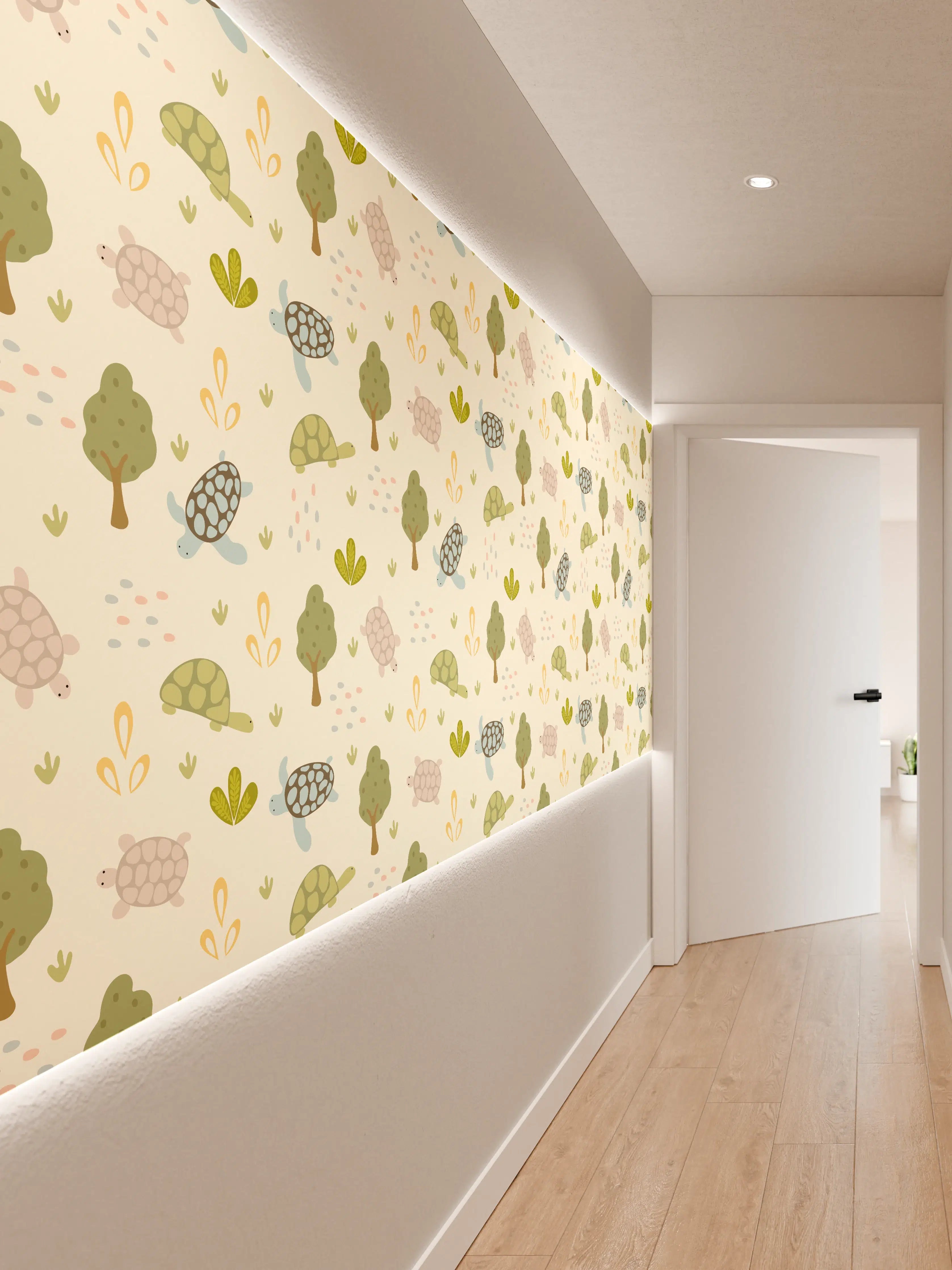 Wandverkleidung Flur - Naturmotiv Muster: Friedliche Tiere & Pflanzen