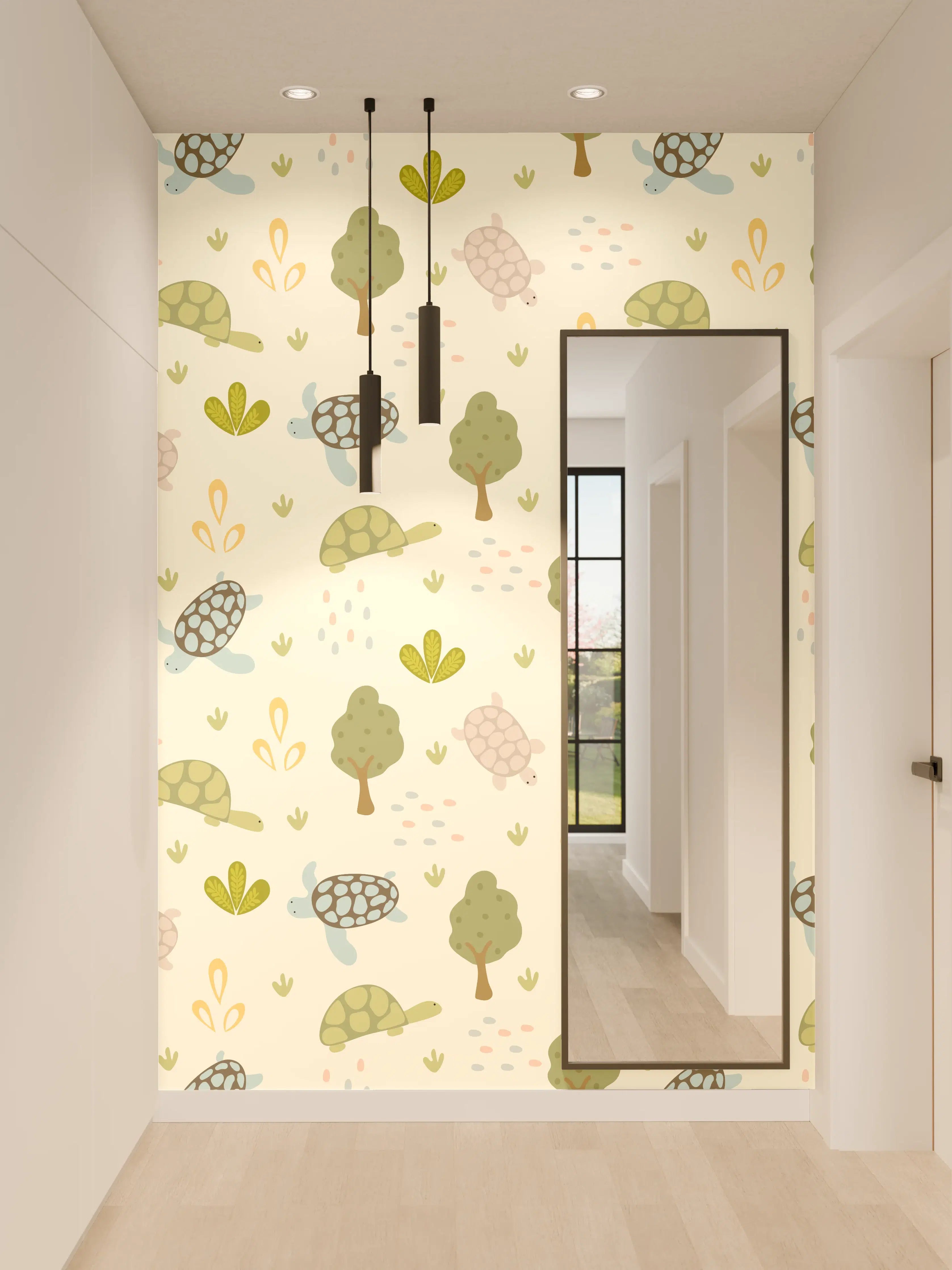 Wandverkleidung Flur - Naturmotiv Muster: Friedliche Tiere & Pflanzen