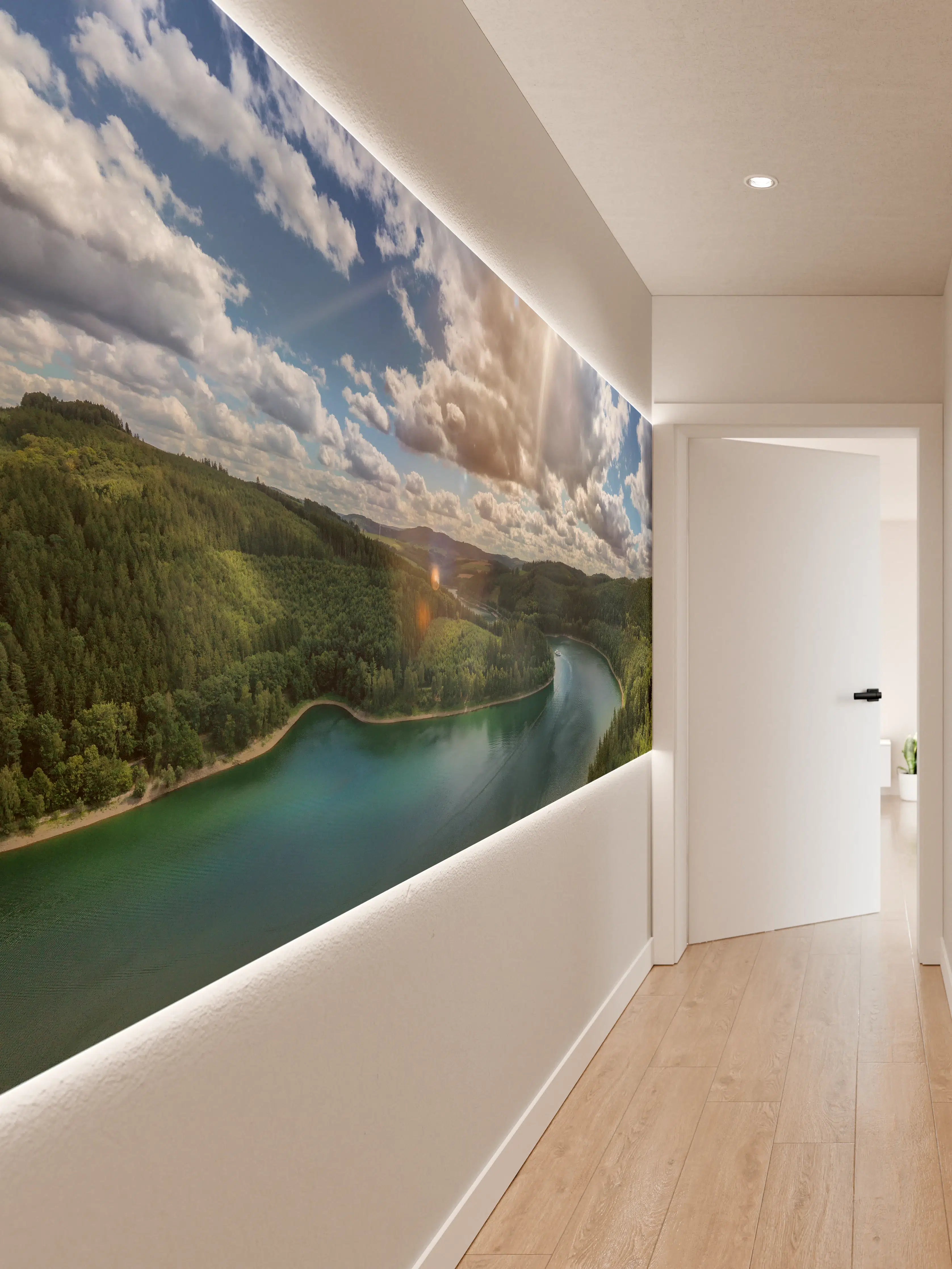 Wandverkleidung Flur - Naturpanorama mit See und Himmel