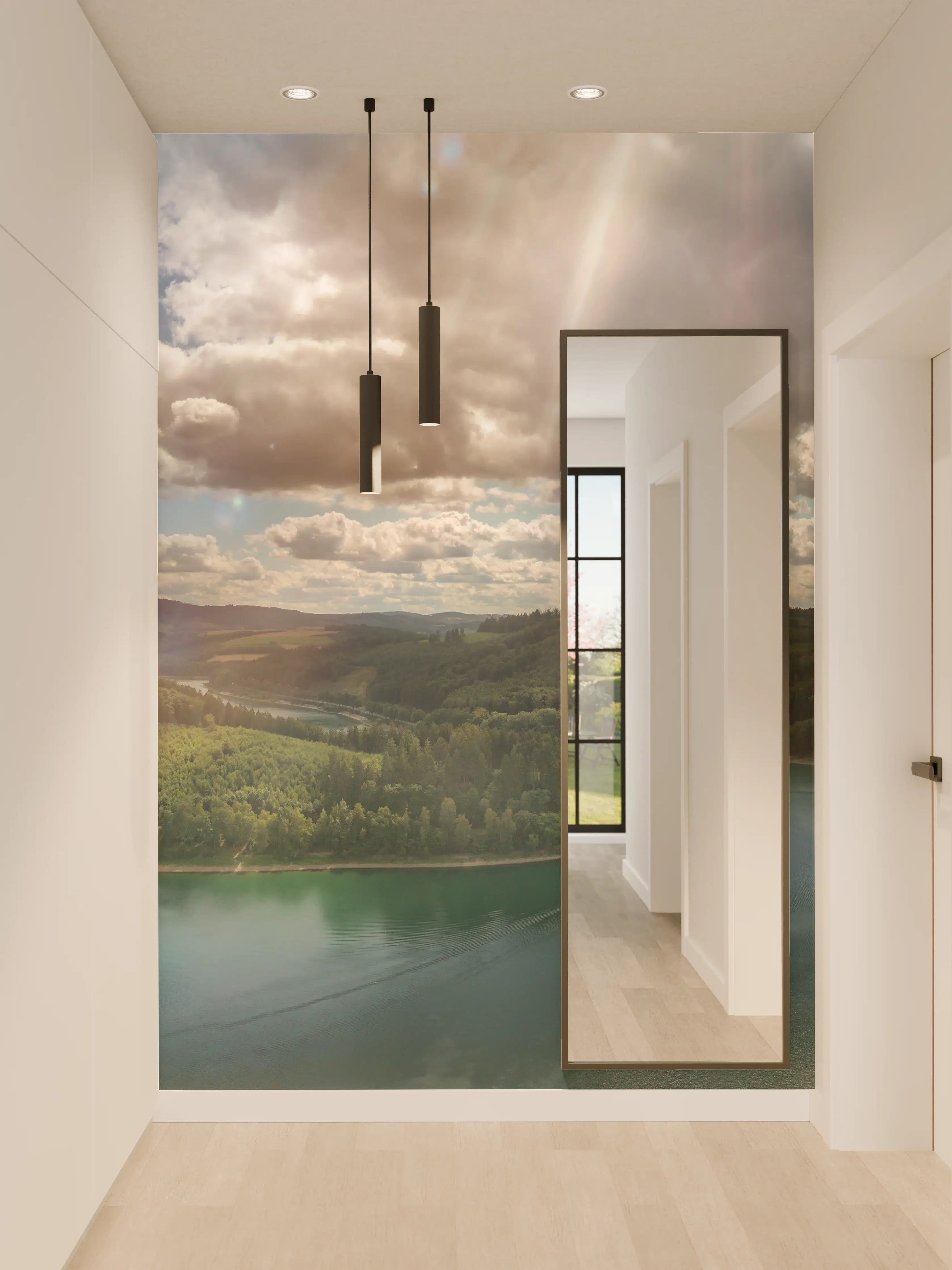 Wandverkleidung Flur - Naturpanorama mit See und Himmel