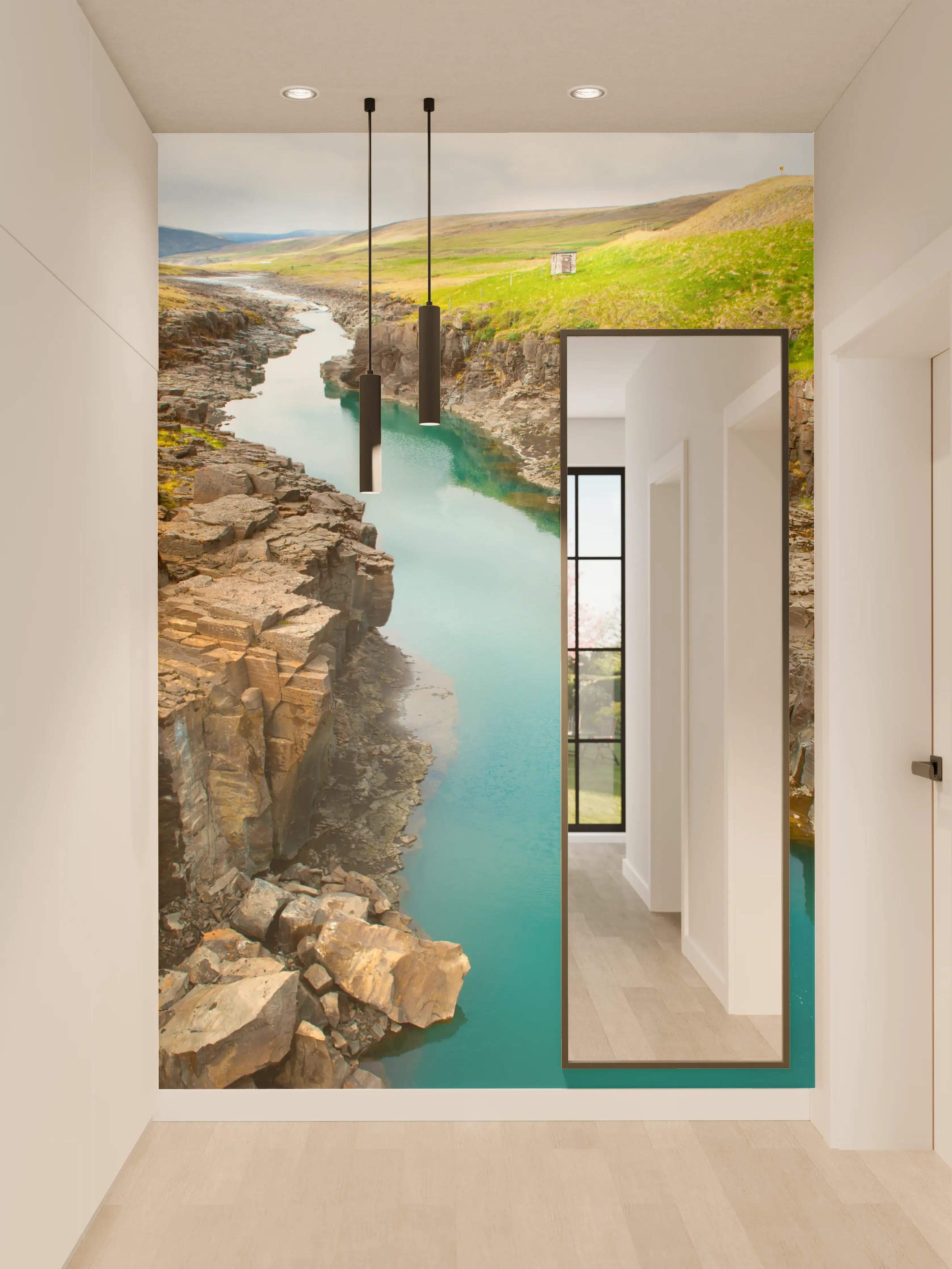 Wandverkleidung Flur - Naturpanorama mit klarer Wasserführung