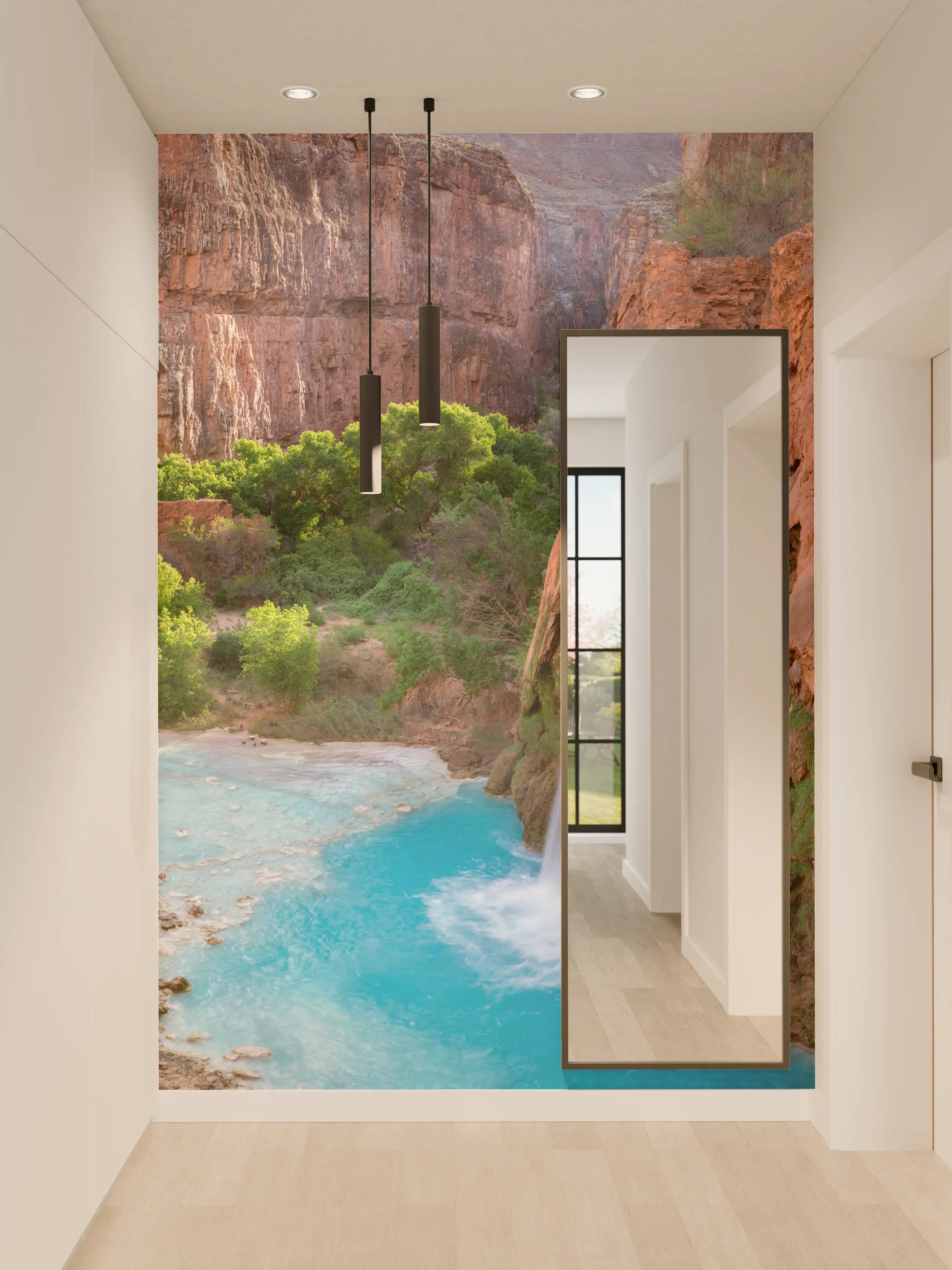 Wandverkleidung Flur - Naturparadies mit Wasserfall und Fluss