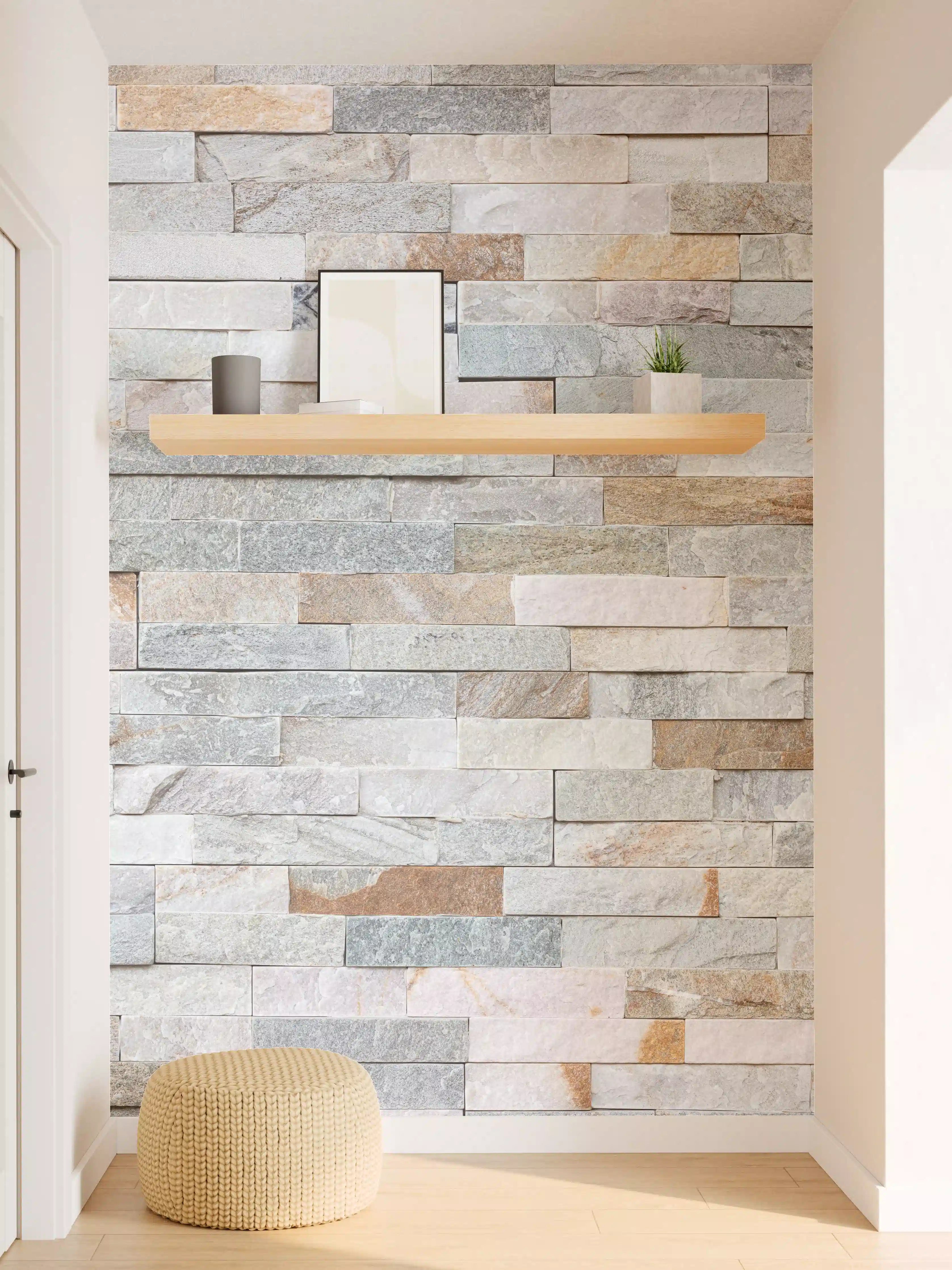 Wandverkleidung Flur - Natursteinwand in neutralen Tönen