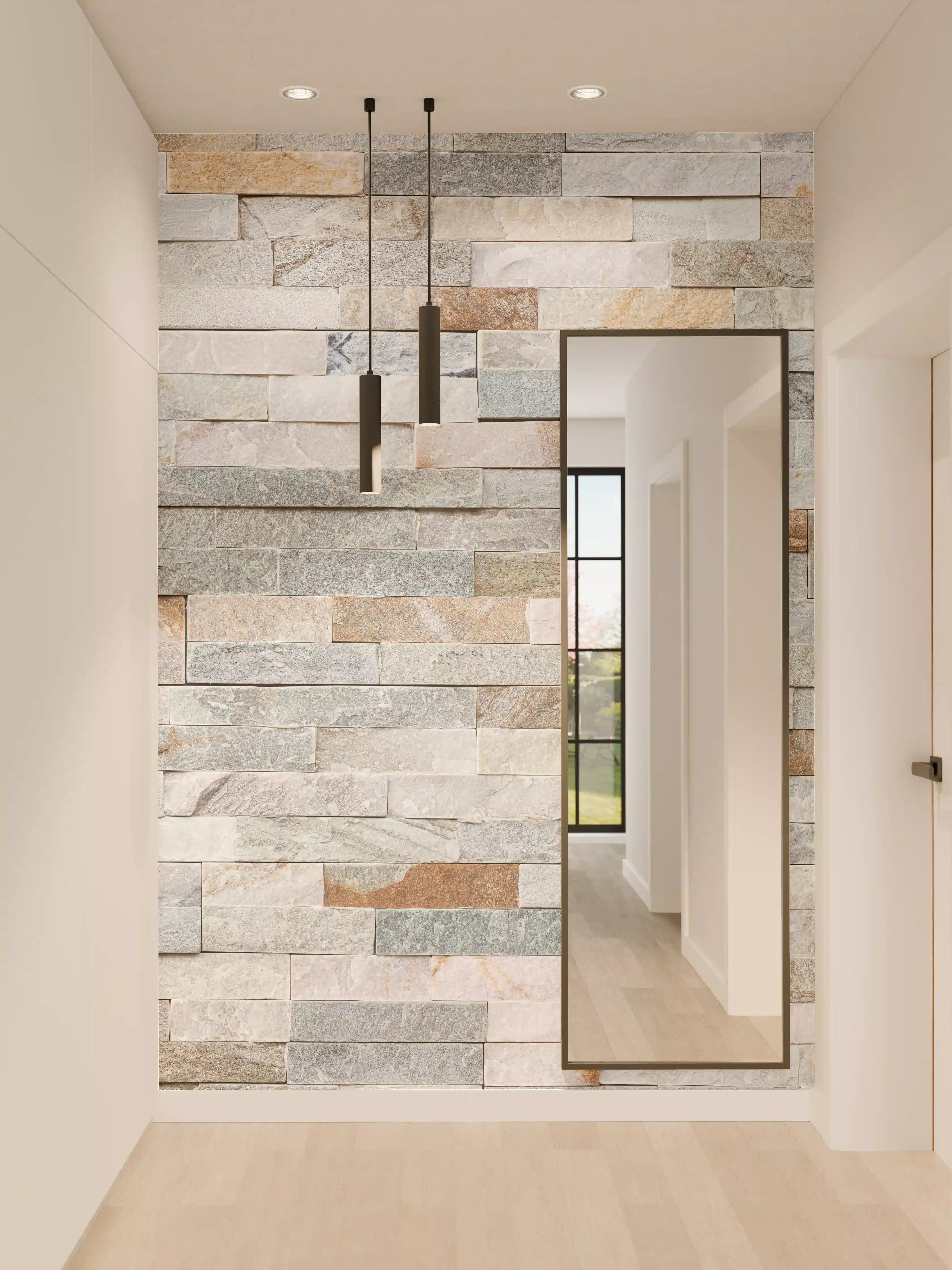 Wandverkleidung Flur - Natursteinwand in neutralen Tönen