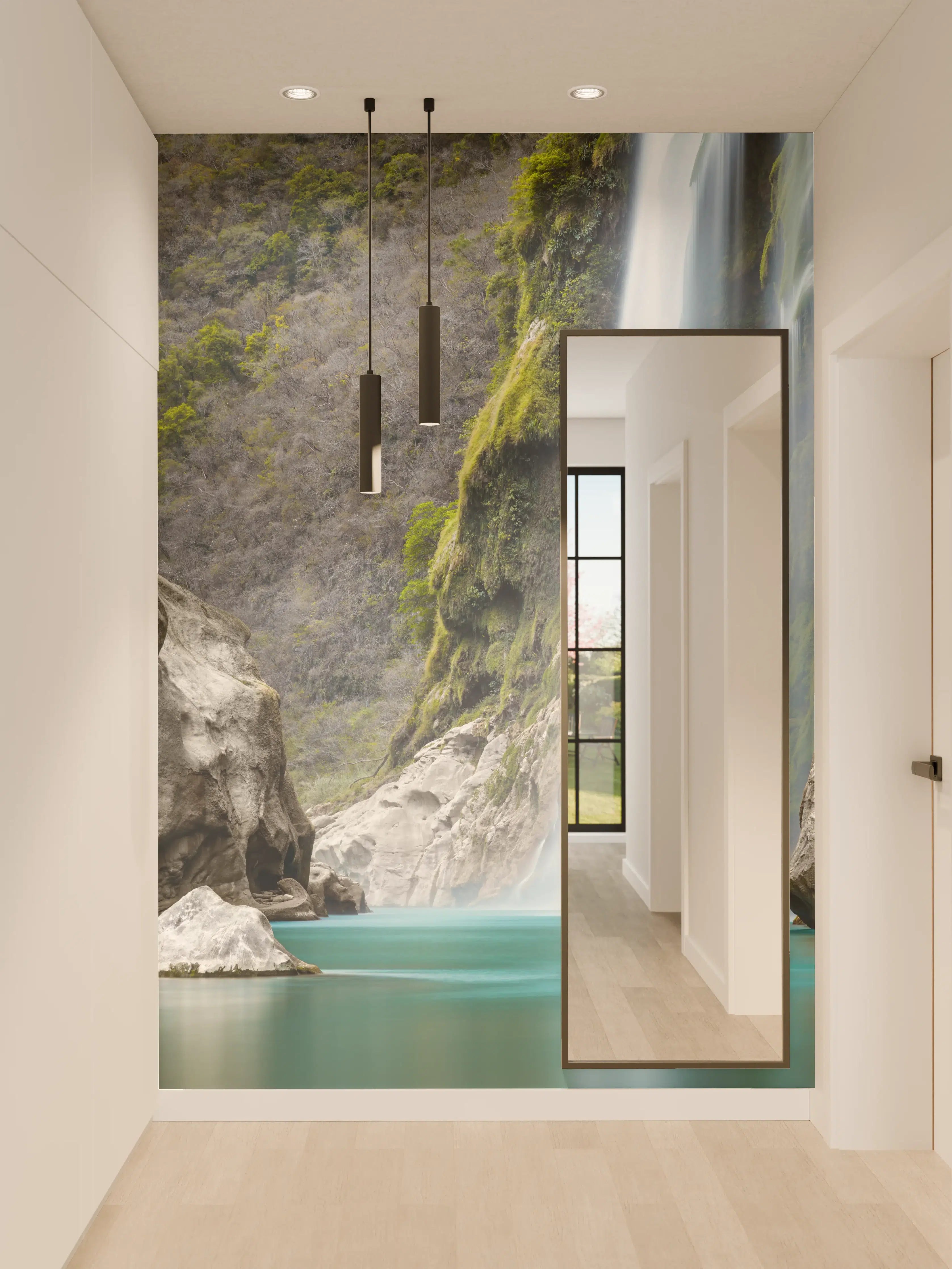 Wandverkleidung Flur - Naturwasserfall in atemberaubender Kulisse
